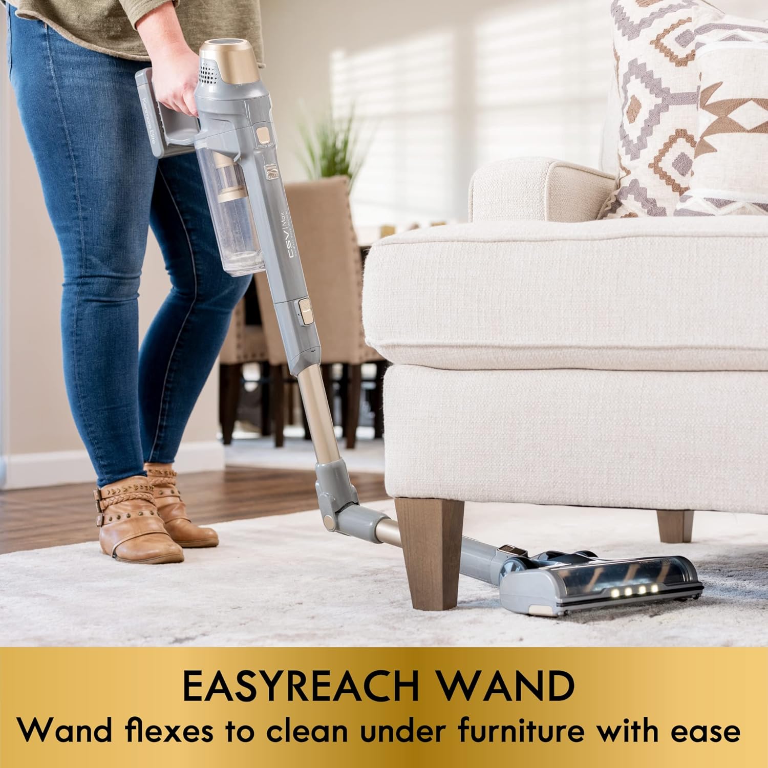 Kenmore DS4095 Brushless Cordless Stick Vacuum with EasyReach Wand, Lightweight Cleaner 2-Speed Power Control, LED Headlight, Converts to Handheld for Hardwood Floors, Carpet & Pet Hair,Gold