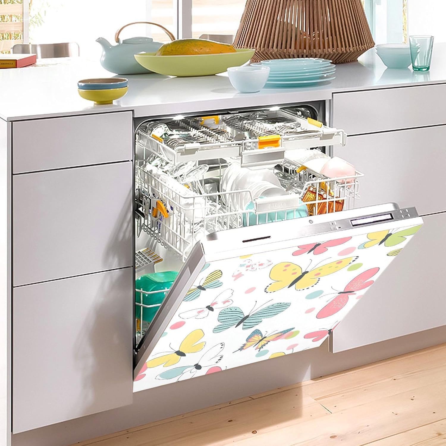 Dishwasher Magnet Cover Large Magnetic Stickers Butterflies Pattern Front Dishwasher Cover Reusable Decal for Home Kitchen Anti-Scratch Refrigerator Decorative Lid Washing Machine Laundry 23