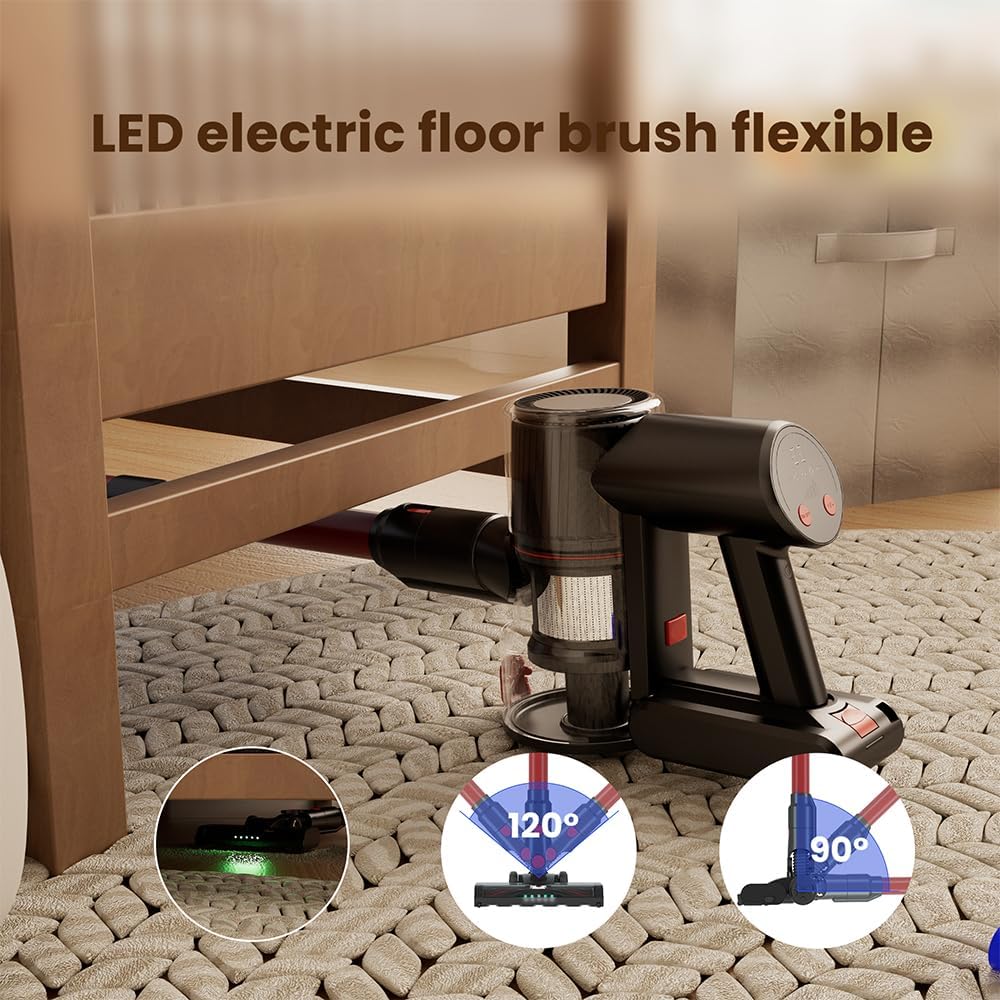 VEAVON 6-in-1 Cordless Stick Vacuum for Home 28KPa Suction of Green Laser Dust Reveal, 45min Runtime for All Floors VEAVON