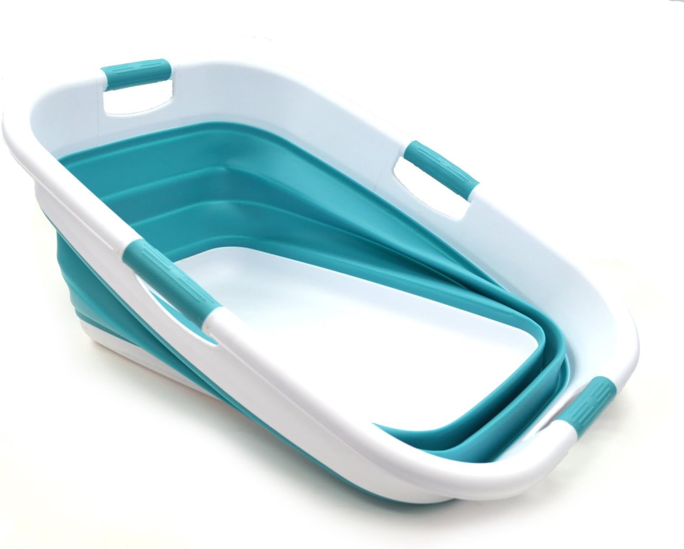 SAMMART 49L Collapsible 4 Handled Laundry Basket-Foldable Storage Container-Portable Washing Bin-Space Saving-Pet Bath Tub,Water capacity 37L (1, Bright Blue), Size : 25.4 x 18.7 x 10.25 inches