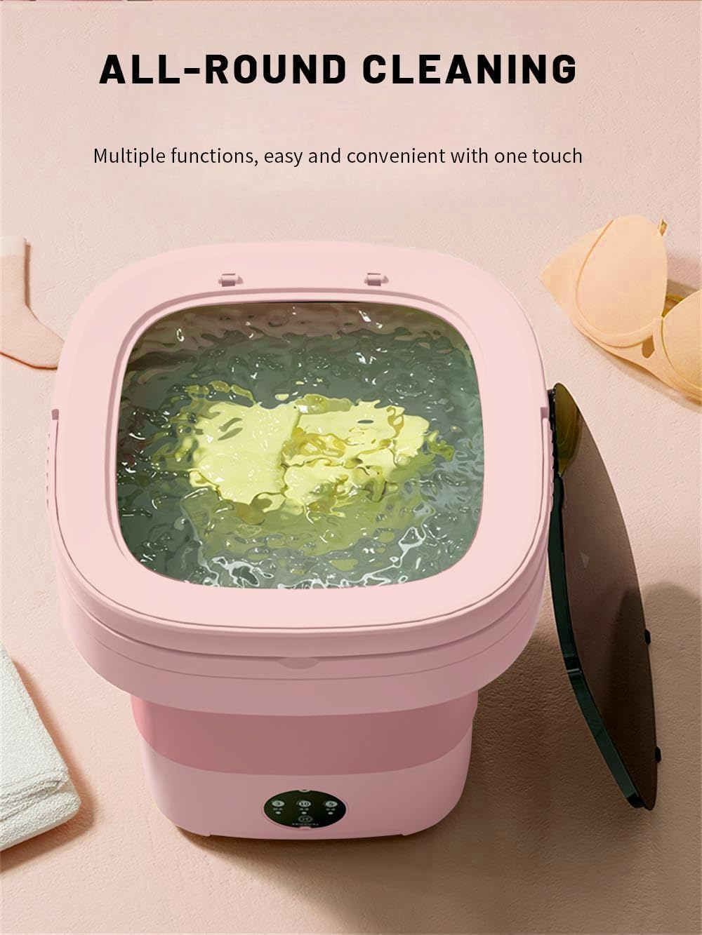 Portable Washing Machine, Mini Washer,16L Upgraded Large Capacity Foldable Washer.Deep Cleaning of Underwear, Baby Clothes and Other Small Clothes.Suitable for Apartments, Dormitories, Hotels.(Pink)