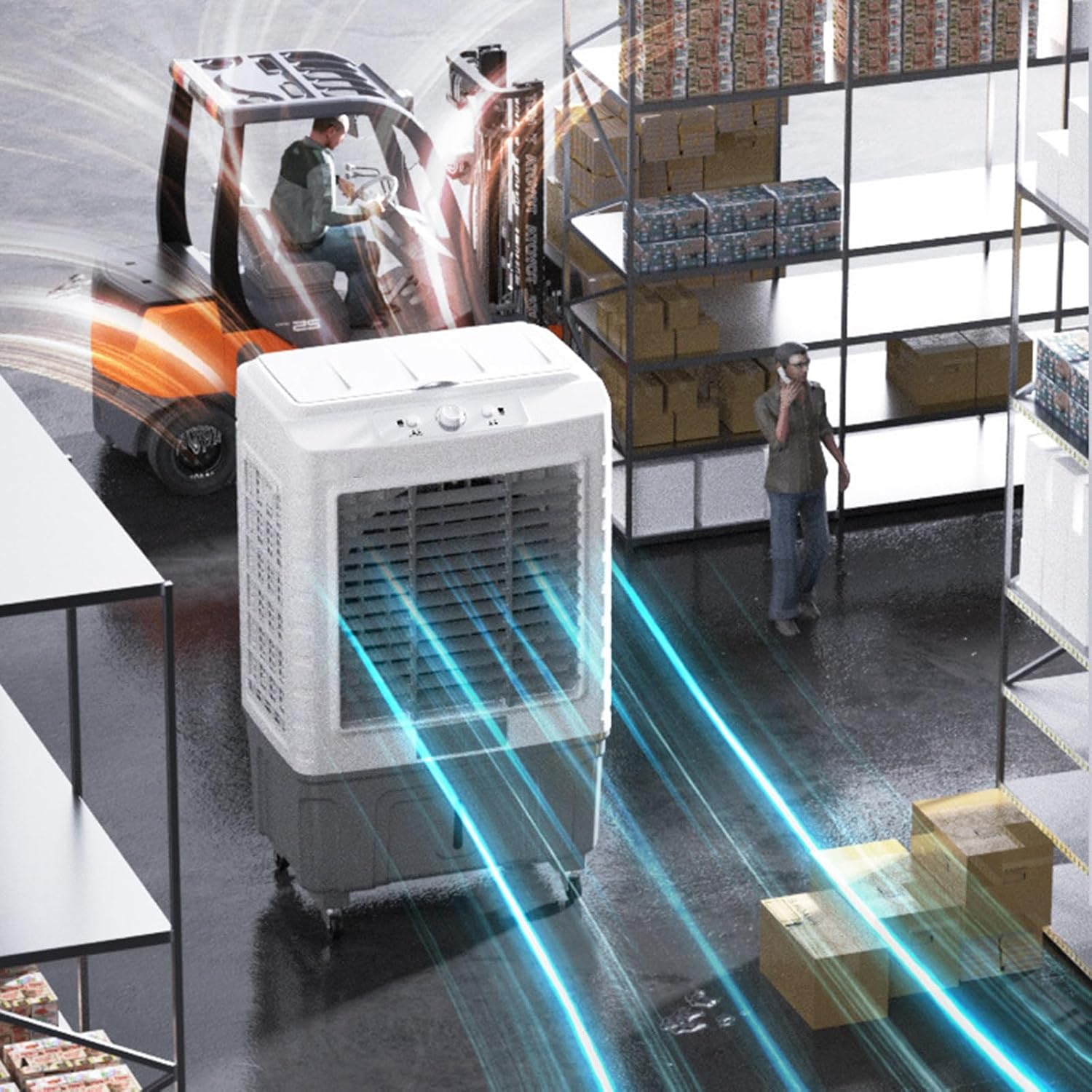 Portable Air Conditioner for Efficient Cooling, 3 Wind Speed Swamp Cooler, Evaporative Air Cooler with Knob Control & Water Tank, for Home Factory Supermarket(115cm/45.2in)