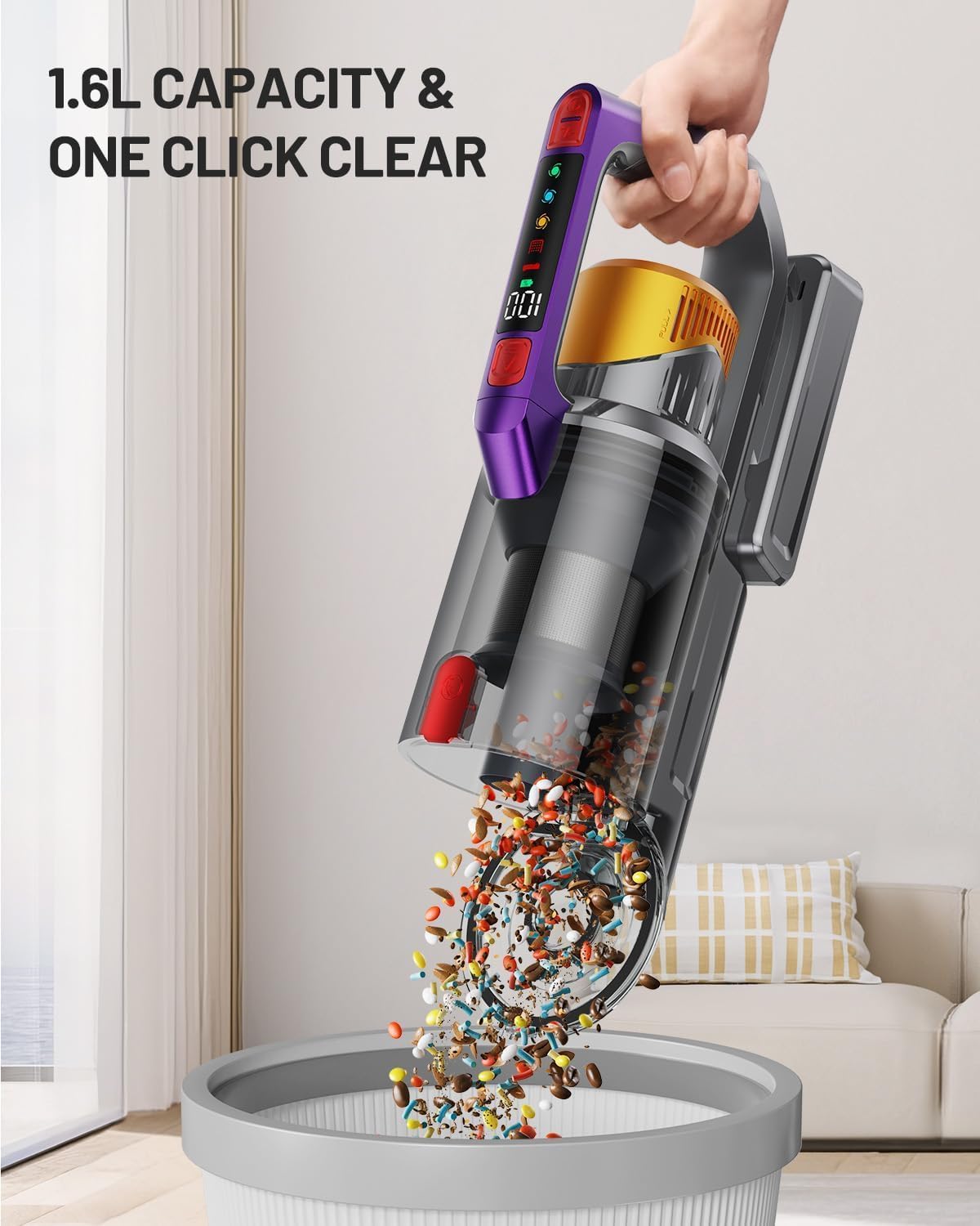 Cordless Vacuum Cleaner, 600W 50KPA 70Mins Vacuum Cleaners for Home, Self-Standing Stick Vacuum with Aromatherapy & LED Display Screen, Stick Vacuum Cordless Rechargeable for Pet Hair/Carpets (Gold)