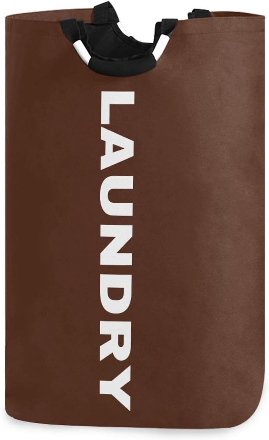 Laundry Hamper Bag Chocolate Foldable Laundry Baskets Washing Bin Fabric Clothes Bag 50L with Handles Chocolate