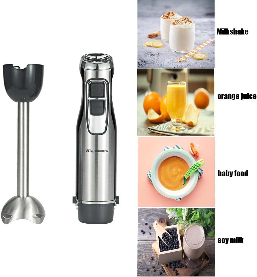 500W Powerful Hand Blender, 4-in-1 Immersion Blender with 6-Speed & Turbo, BPA-Free 600ml Beaker, Whisk, Food Chopper, Stainless Steel Blades, Ergonomic Grip
