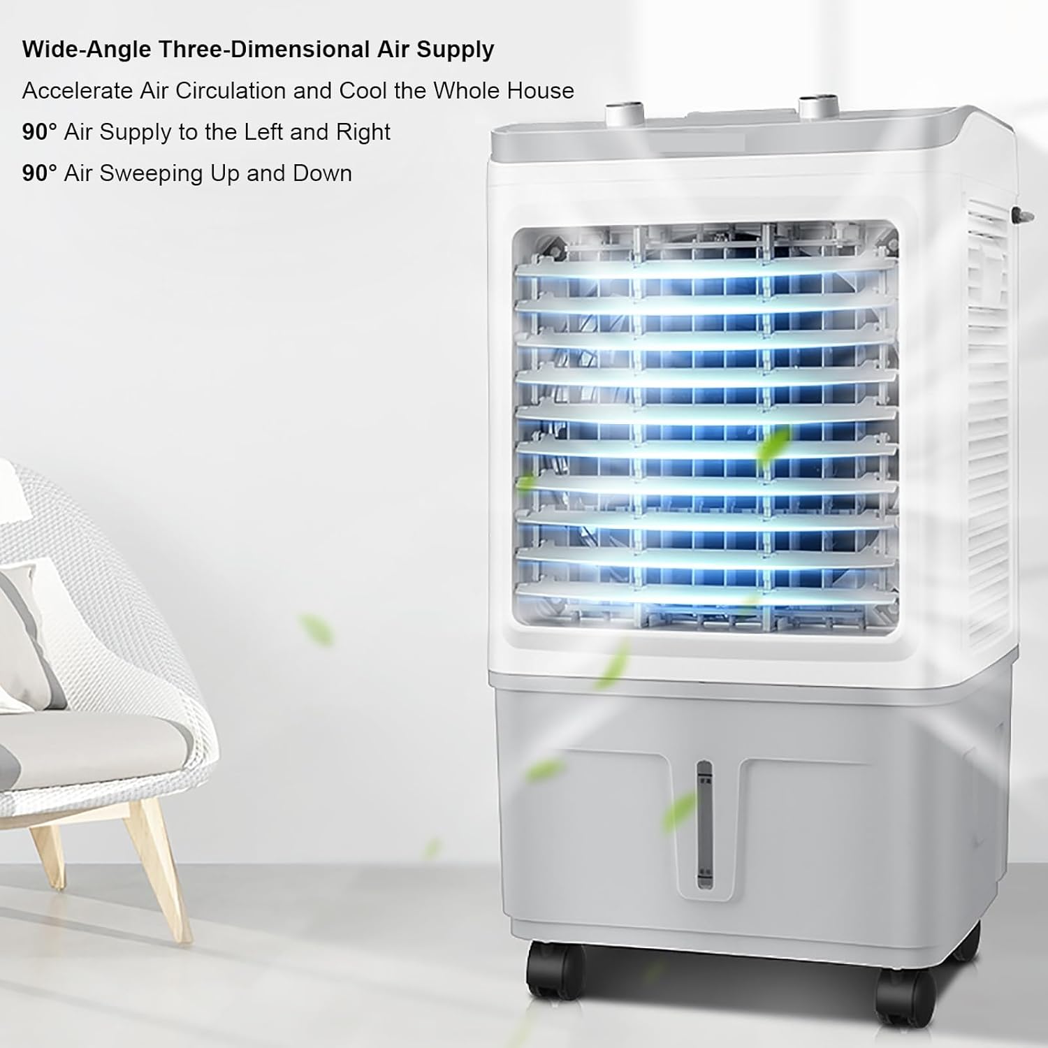 Evaporative Air Cooler, 3 In 1 Ventless Portable Air Conditioner, 8 Gallon Swamp Cooler with 90° Oscillation, 4 Ice Packs, 3 Speeds Cooling Fan For Home, Office, Supermarket