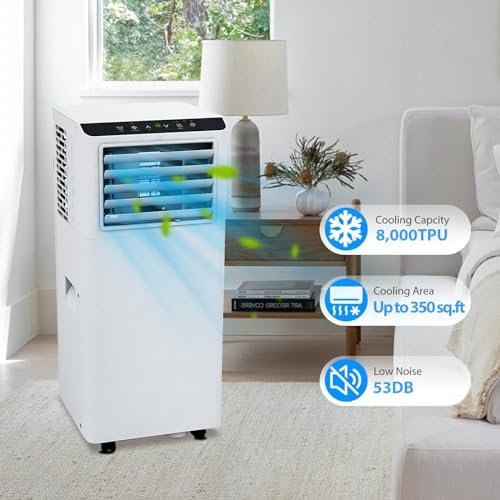 Portable Air Conditioner, 8000 BTU Air Conditioner with Remote Control,Quiet AC Unit with Cool, Dehumidifier & Fan Mode, 24 Hour Timer, Room Cooling Up to 350 sq ft