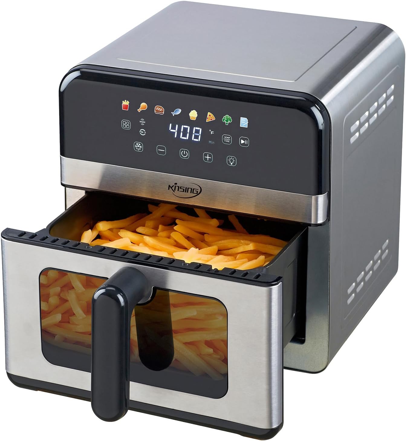 Air Fryer with Window Visible 8-in-1,Compact & Large 7.5-Qt,Up to 85% Less Oil,Roast, Bake, Dry, Reheat, Frozen, Broil,160-400℉ Even Results With Precise Temperature Control,Whole Metal Cover