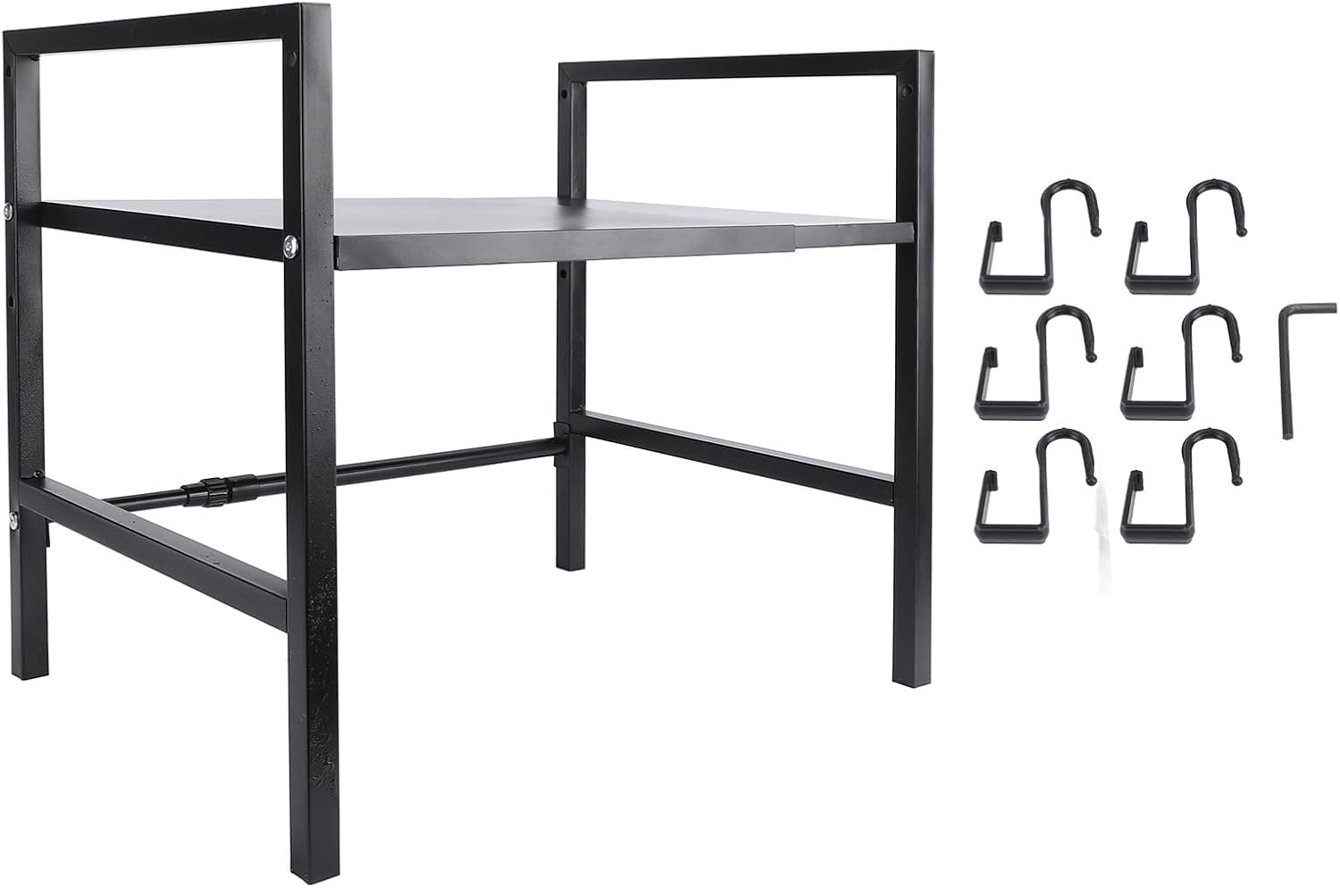 Microwave Oven Rack, Carbon Steel Shelf with 4 Hooks, Heavy Duty 198.4lb Capacity for Jars Utensils Storage