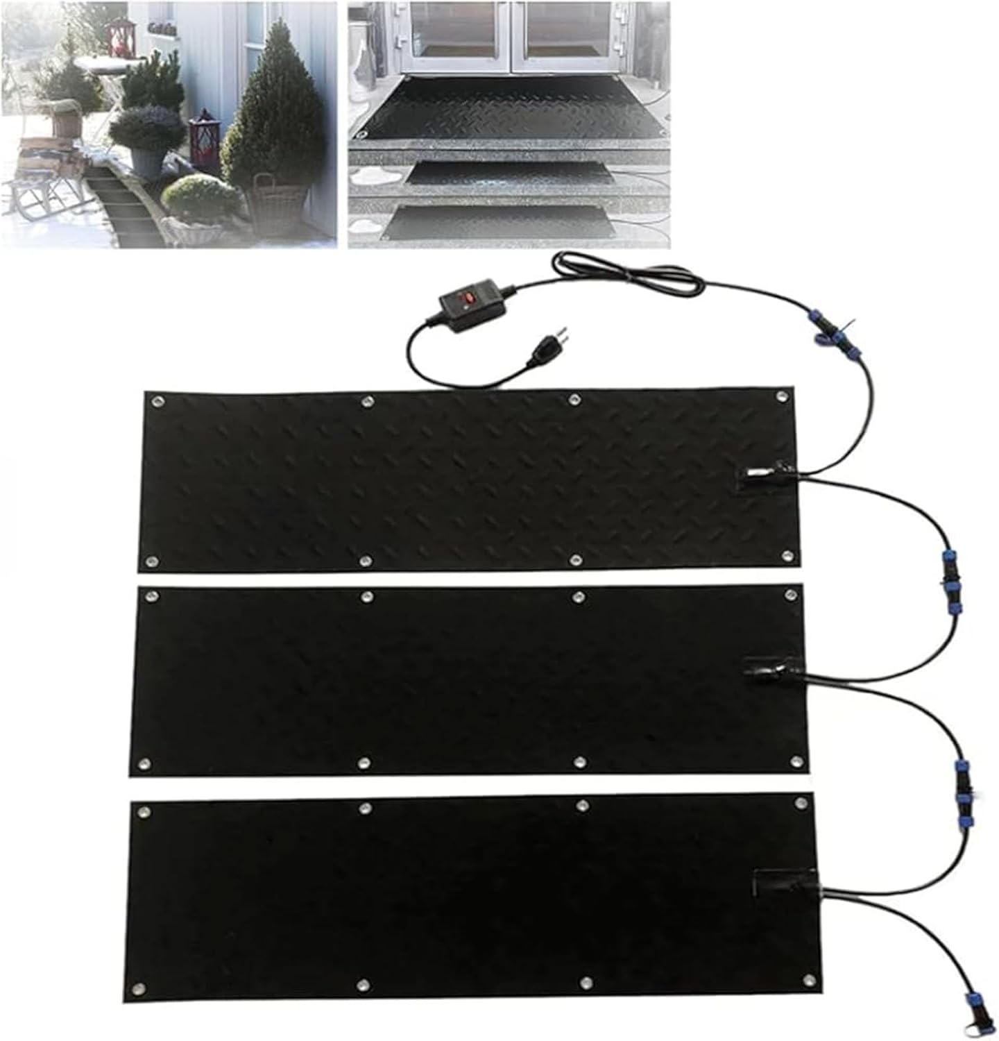 Heat Tracks Snow and Ice Melting Driveway Mats,Heated Outdoor Mats for Walkways Rubber Heat Track Mats for Winter Outdoor Stairs Sidewalks Garages Decks(Size:10inx48in (25.4cm*121.9cm),Color:3pcs)