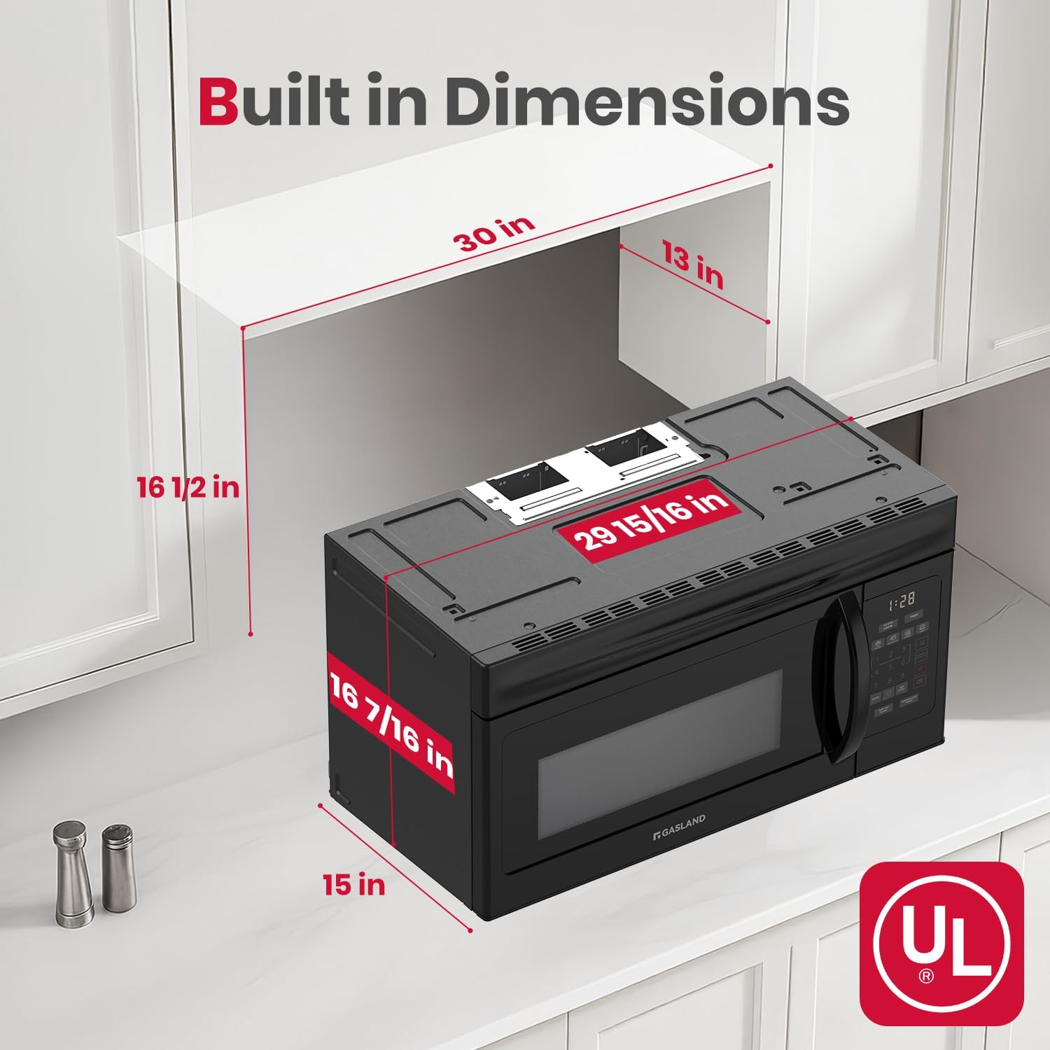GASLAND 30 Inch Over the Range Microwave Oven, 1.7 Cu.ft Over Stove Microwave, 1000W with 10 Power Levels, Sensor Cooking, One Touch Cooking, 300 CFM, LED Lights, Black Microwave for Kitchen
