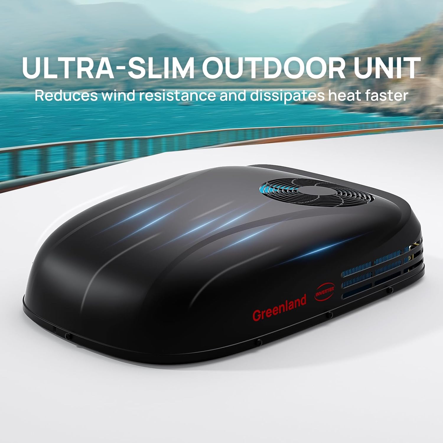 TURBRO Inverter 13.5K BTU RV Air Conditioner with Cooling and Heat Pump | Non-Ducted Low-Profile Rooftop Unit | Quiet Operation | WiFi & Remote Control | LED Atmosphere Light, Black