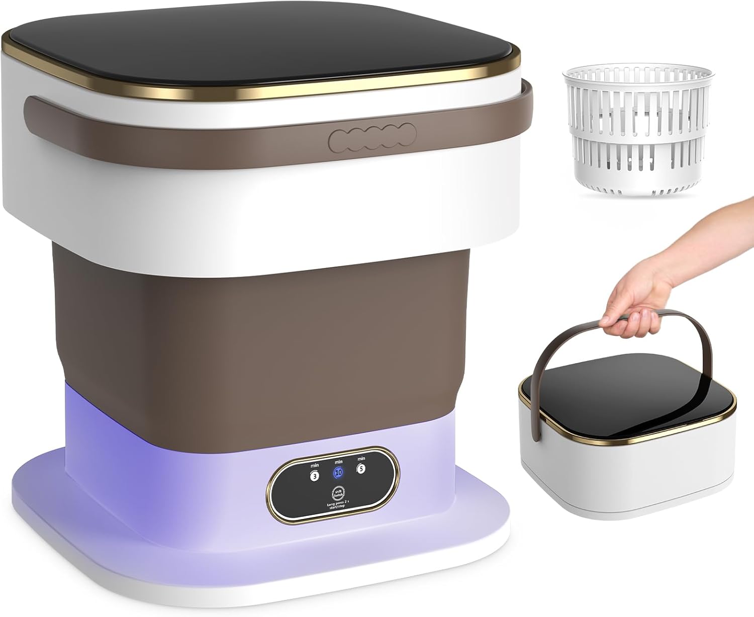 Portable Washing Machine, 15L Mini Washing Machine with Spin Basket & 3 Modes Deep Cleaning, Foldable Mini Washer for Apartments, Dorms, Camping (Khaki)