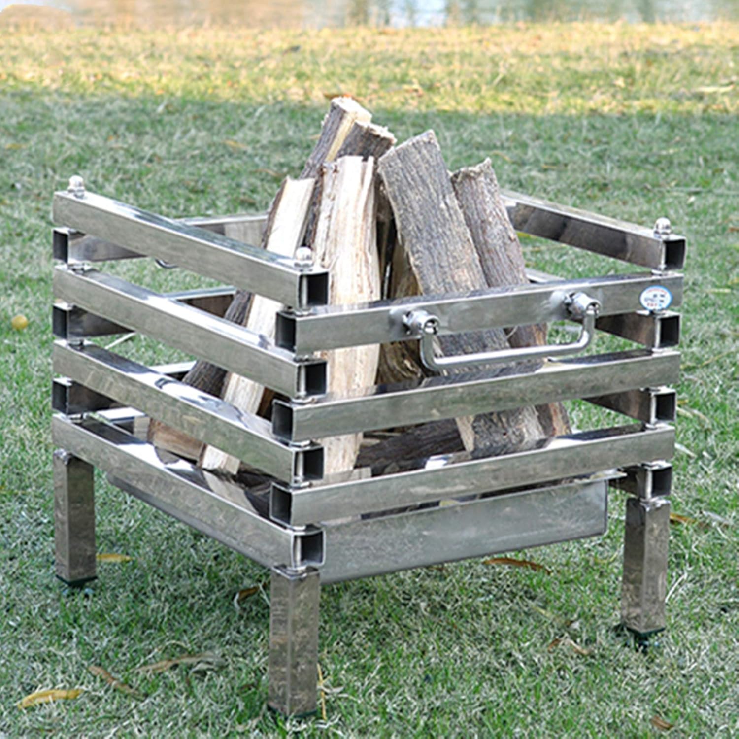 Safety Certification Stainless Steel Campfire Grill Foldable BBQ Grill Charcoal Barbecues Grill Bonfire Stand Camping Fire Pit Grill Smoker Charcoal Stove for Party Camping Picnics Carbon Furnace