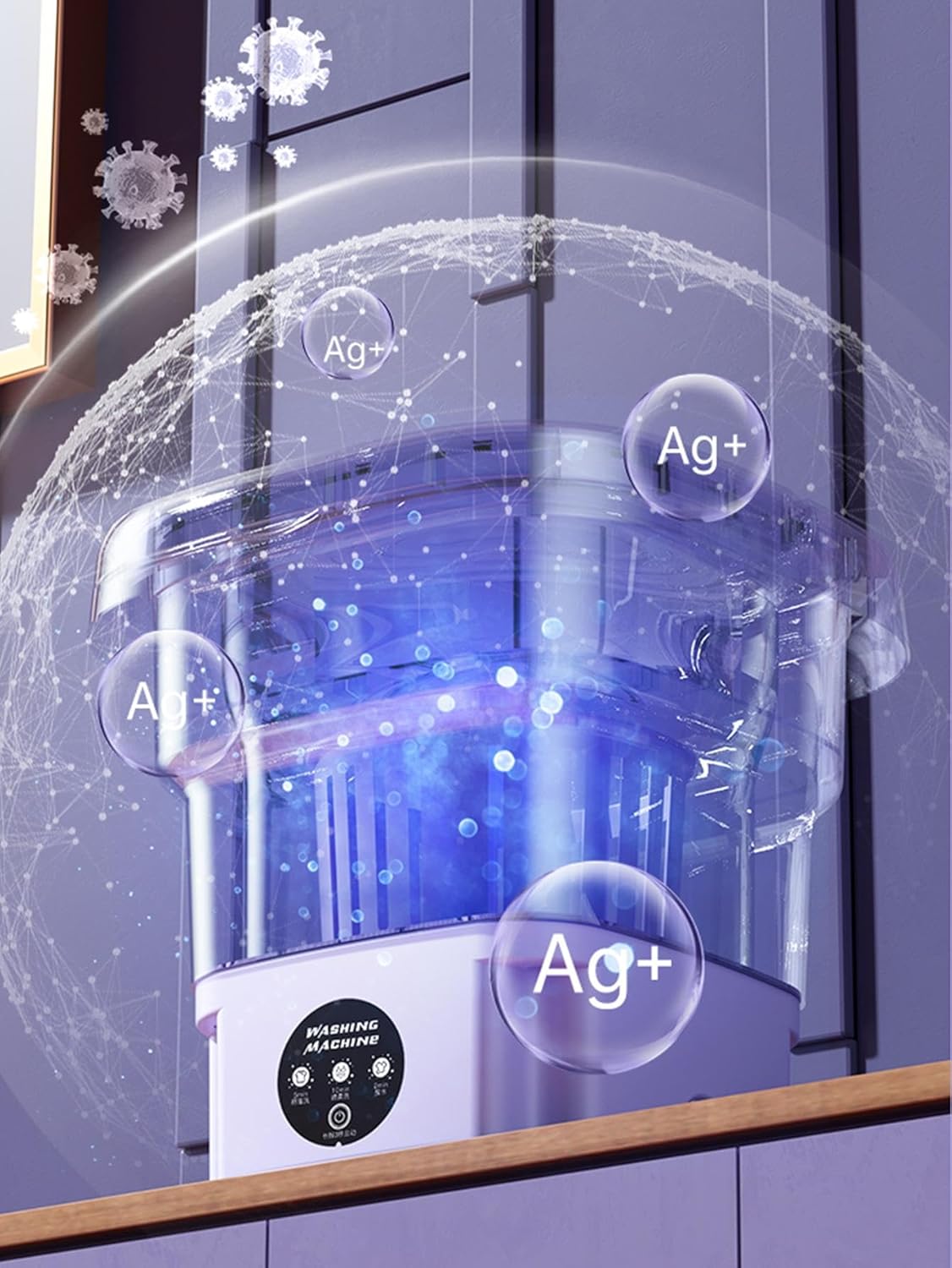 Foldable Washing Machine, 8L High Capacity Mini Washer, with 3 Modes Deep Cleaning,Half Automatic Small Washer for Baby Clothes Underwear or Small Items,RV Travel laundry (Purple)