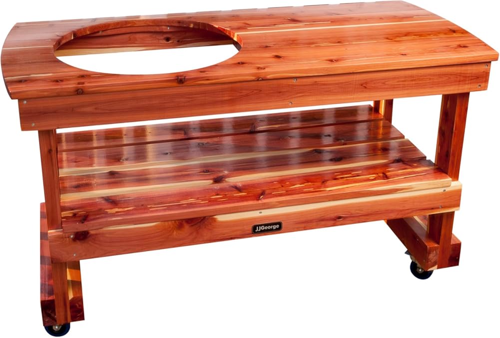 JJGeorge Long Table for Large Big Green Egg – Includes Table Cover