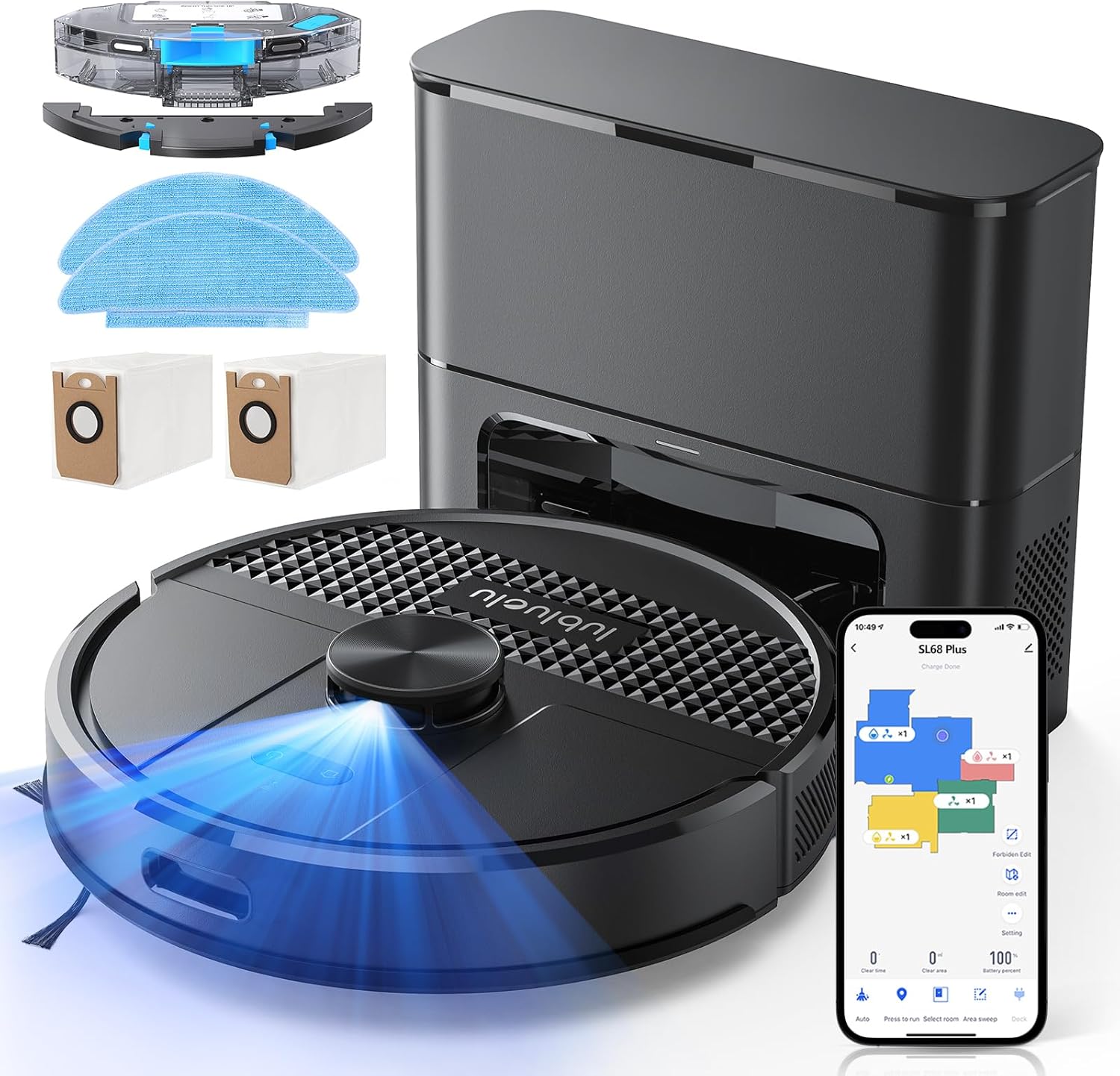 Lubluelu Robotic Vacuum and Mop Combo, 5500Pa Robot Vacuum Cleaner with LDS9.0 Lidar Navigation, Self-Empties for 60 Days, 150mins Runtime, Auto Carpet Boost, Ideal for Hard Floors, Carpet