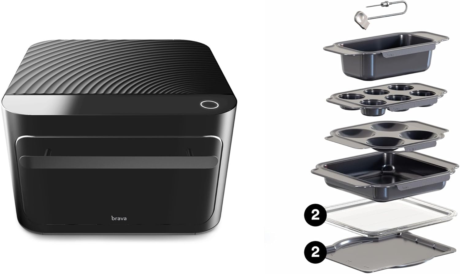 Brava Oven Bake & Breakfast Set: 10-in-1 Touchscreen Countertop Smart Oven, Air Fryer, 6-Slice Toaster, Slow Cooker, Reheater, Dehydrator, Rice Cooker, Healthy & User Friendly, Auto-Shut Off, Black