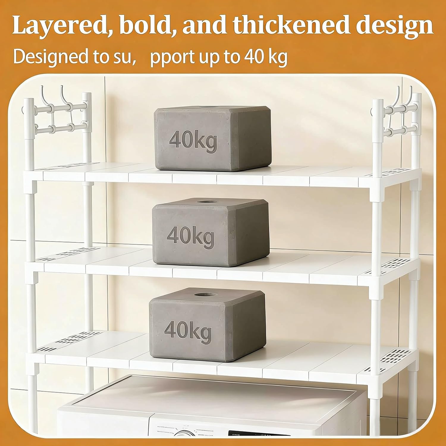 Over Washer and Dryer Shelf – Dual-Appliance Laundry Room Organizer for Supplies & Linens(White)