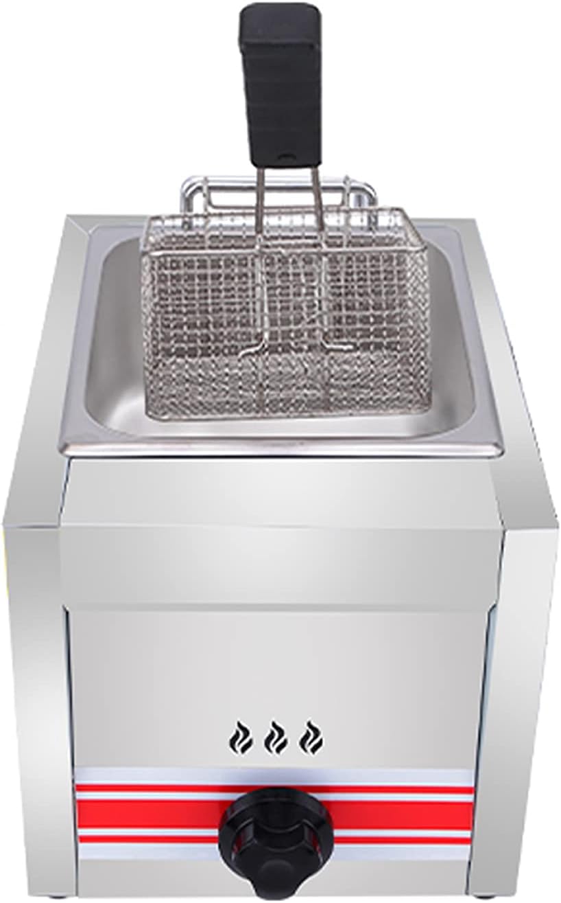 Stainless Steel LPG Large Capacity Gas Fryer for Home & Commercial - Adjustable Firepower, Baskets & Lids - for Chips, Donuts, Fish - Easy to Clean,Single Cylinder 10l-Fryer + Lid + Basket
