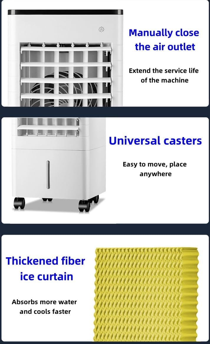 Portable Evaporative Air Cooler with Remote Control, Ductless Air Conditioner with Double Water Tank, 3 Speeds, 15H Timer, Windowless Oscillating Swamp Fan for Home Bedroom
