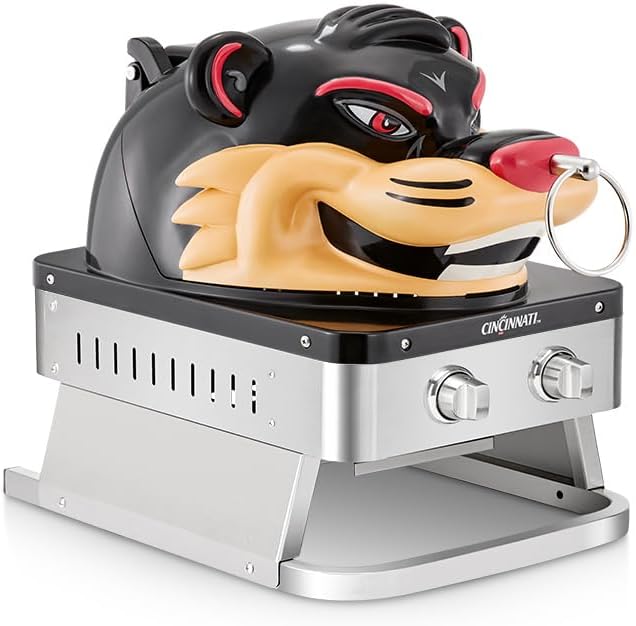 University of Cincinnati Bearcat Portable Propane Gas Grill, 16,000 BTU Tabletop Barbecue Grill with 2 Burners, Dual Temperature Control Ideal for Tailgating, RV, Backyard BBQ, and Camping.