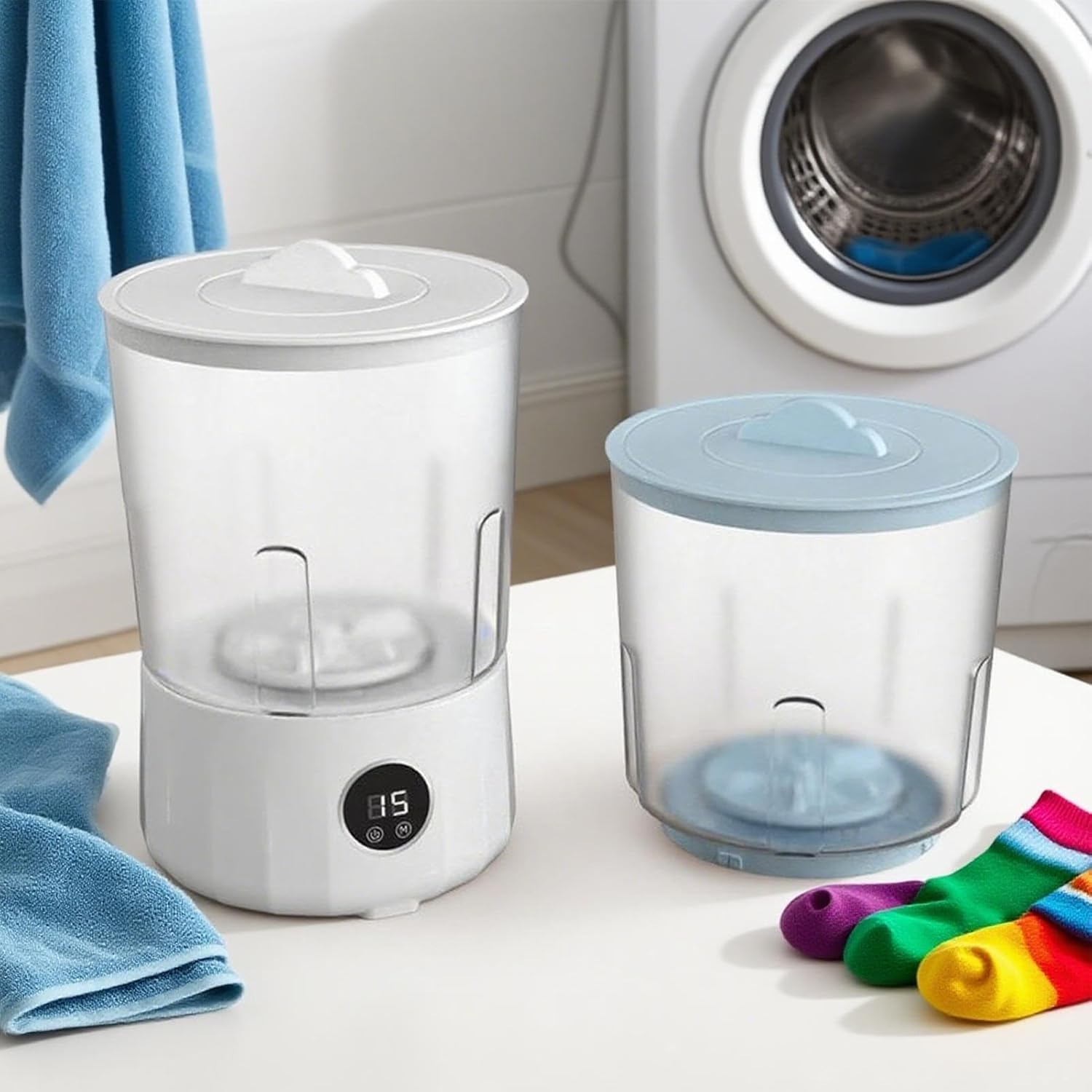 Portable Washing Machine | Rechargeable Portability | 3000mAh | Portable Laundry Machine Travel Underwear Washer | 3 Modes Cleaning Supplies With 2 Buckets | Adaptable Functionality | For Home