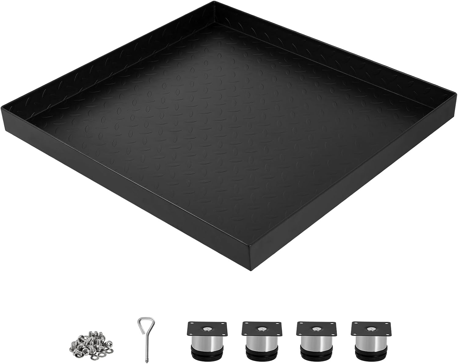 28x30 Inch Washing Machine Pan, Heavy-Duty Carbon Steel Rust-Proof Leak Protection Tray with 4 Anti-Vibration Feet, Floor Damage Prevention, Washer Drip Tray (without Drain Hole)