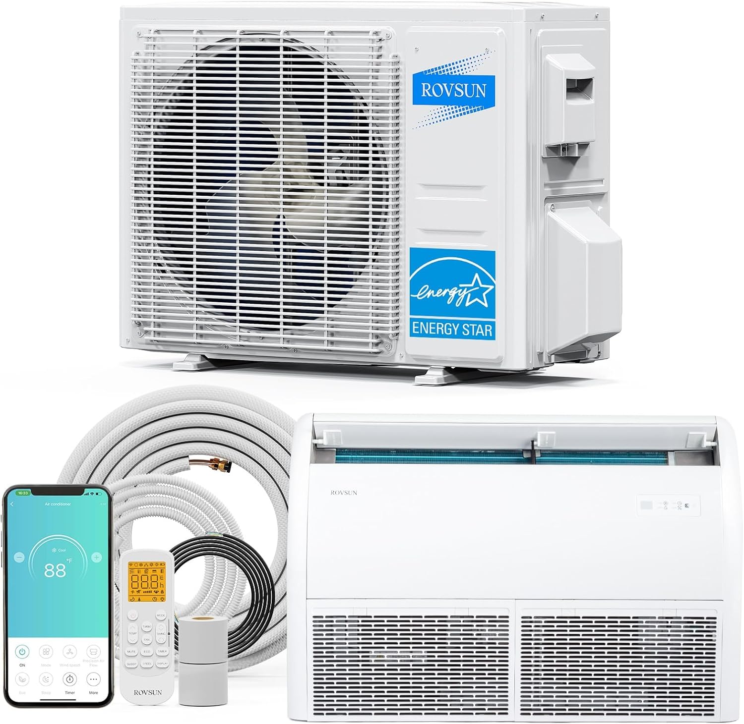 ROVSUN 22200 BTU Smart WIFI Floor Ceiling Mini Split AC/Heating System with Inverter & APP Control, 23 SEER2 Ductless Air Conditioner with Pre-Charged Condenser, Heat Pump & Installation Kit, 230V