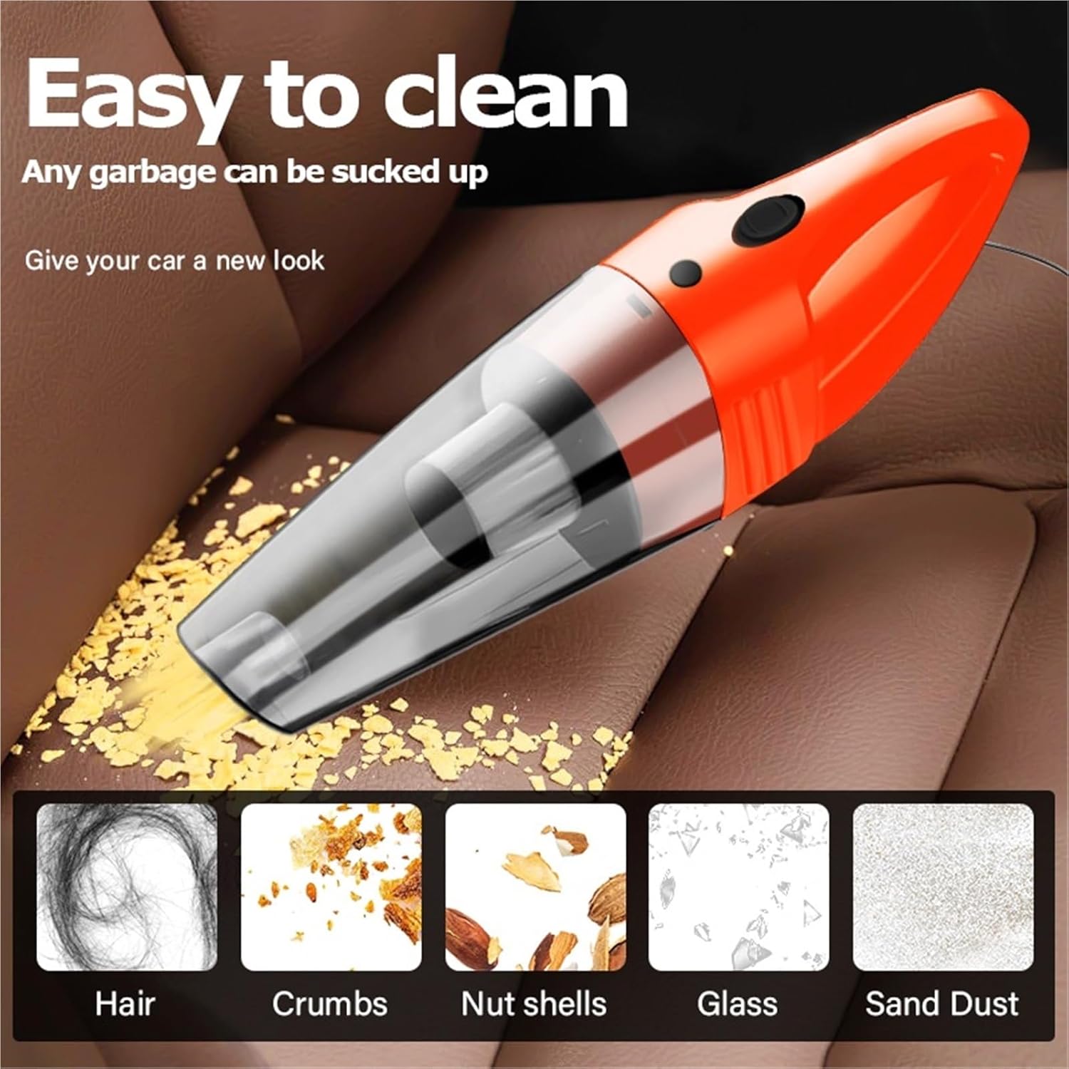The car Portable Vacuum Cleaner can Absorb All Kinds of Garbage Such as dust and Food residues in The Gaps in The car(Orange)