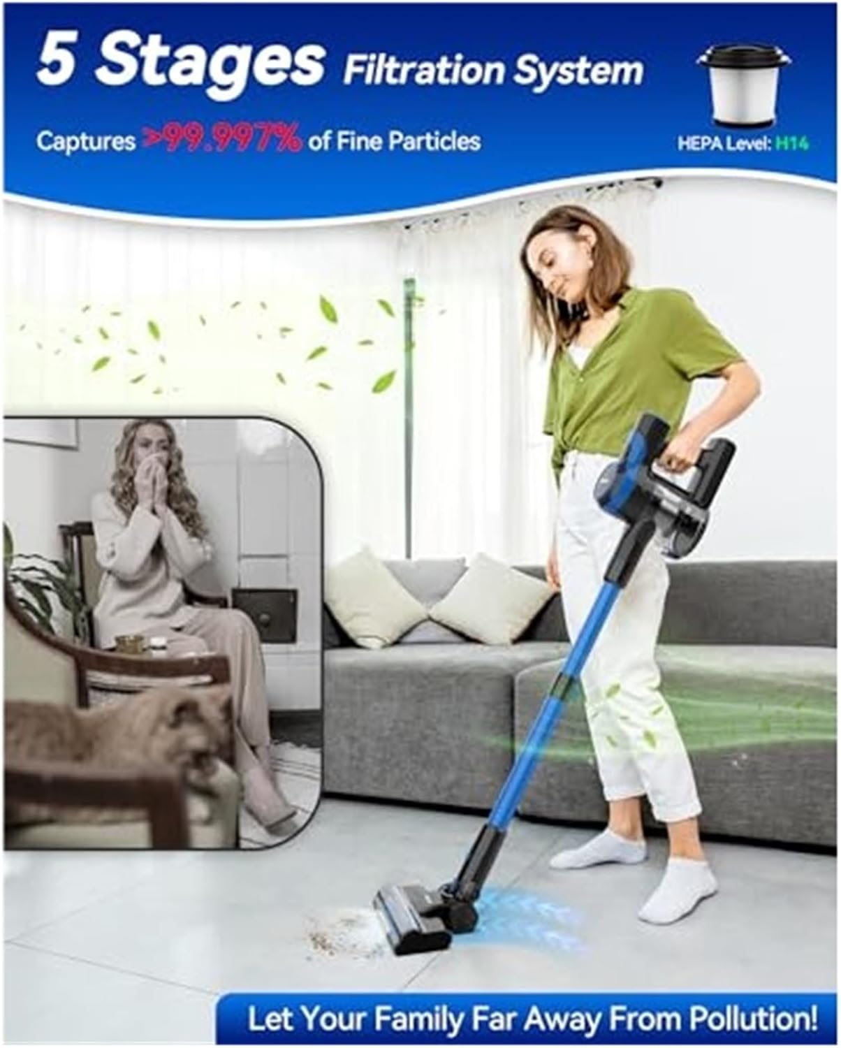 V50 Cordless Vacuum Cleaner | 6-in-1 Lightweight Stick | Compatible with Devoac V50 Rechargeable Battery | for Home Multi-Surface Cleaning​
