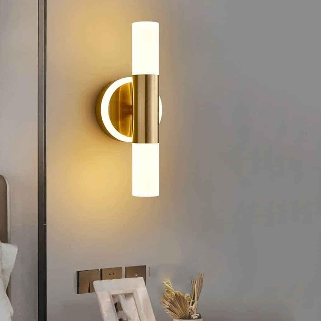 Acrylic Long Cylinder LED Wall Sconce Gold Brass Finsih Light Fixture, Indoor Art Decor Mounted Lamp,Household