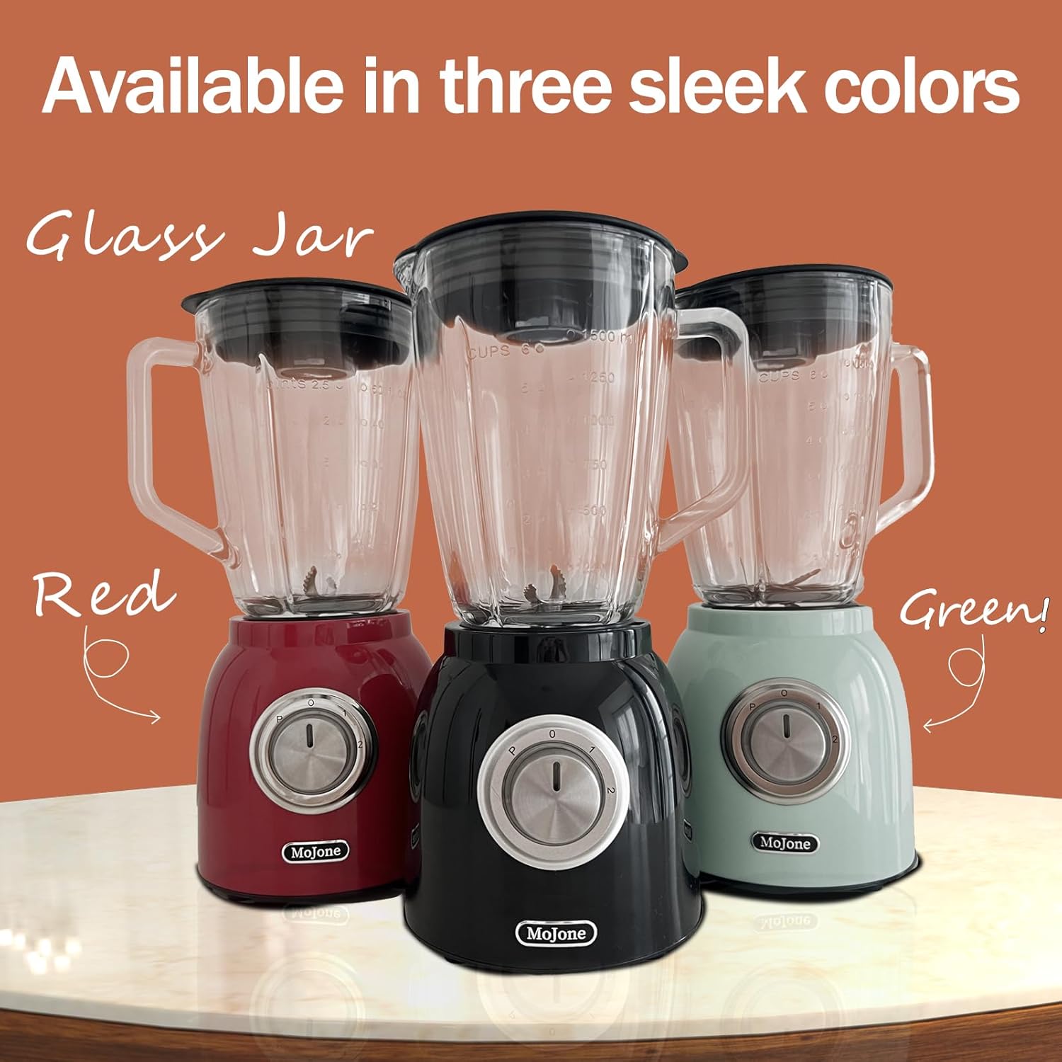 Powerful Kitchen blender, Ice Crusher Mixer, 1.5LG 50oz Glass Jar, 6 pieces 304 stainless steel blades,21000RPM high speed,ABS Body safely blending with longer lifespan (red)