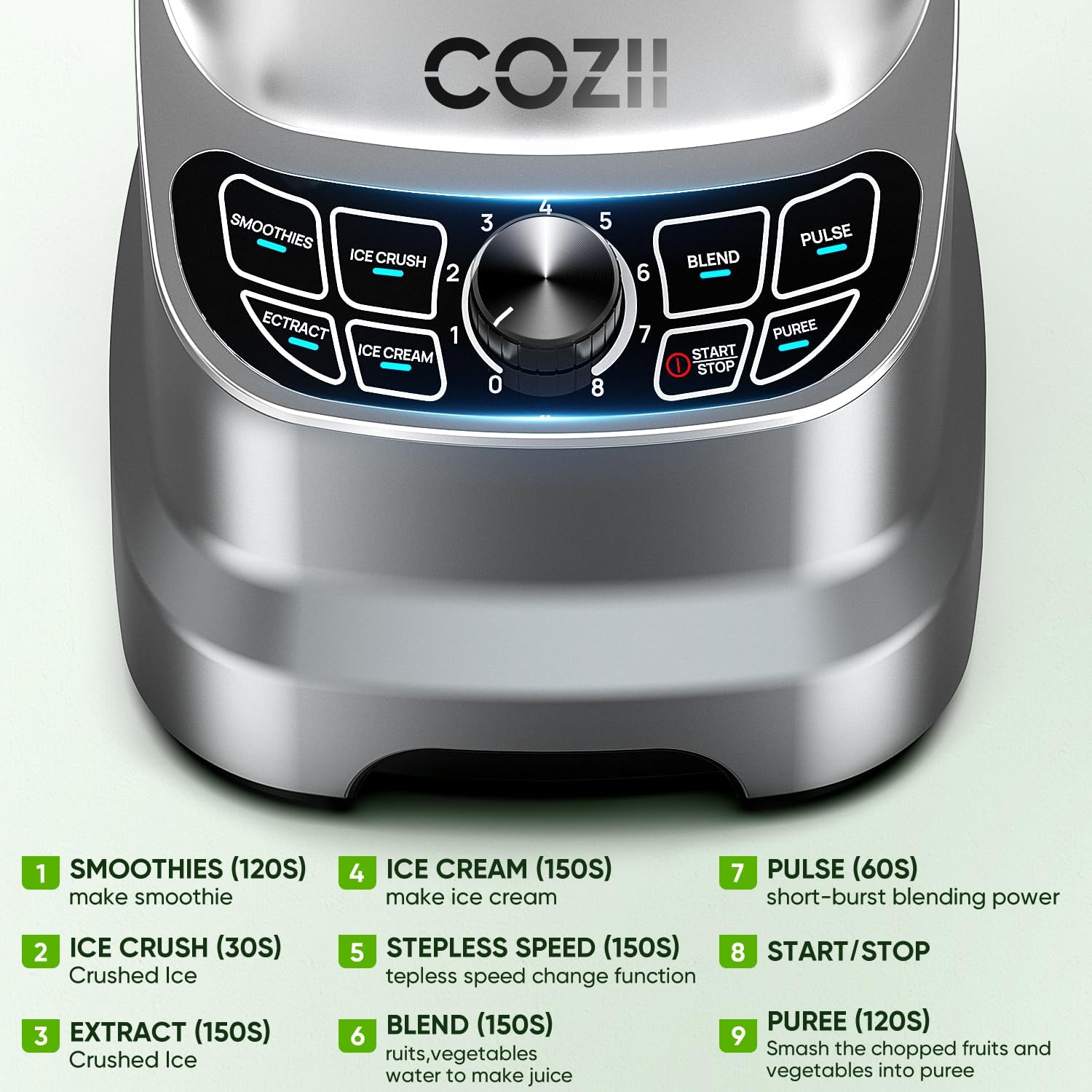 Blender 2000Watt, Countertop Blenders for Kitchen,64 Oz Pitcher/21-Oz To-go Cup, 7 Preset Programs for Ice Crush/Frozen Drinks/Nut Butter, High Speed, Dark Silver