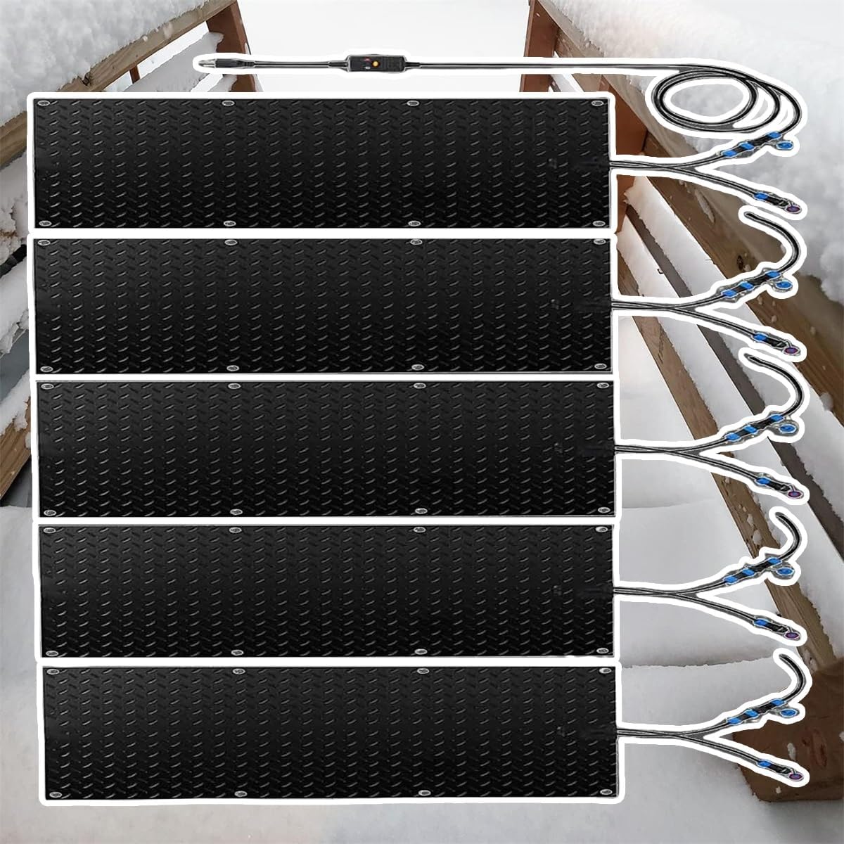 Outdoor Heated mat Walkway Snow Melting mats,1/2/3/4/5 pcs Outdoor Stairs- with Power Cord for Entrances Melting Mats Outdoor Stairs Non-Slip Winter Removal and Ice Melt(5 Pcs,10x48in/(25.4x1
