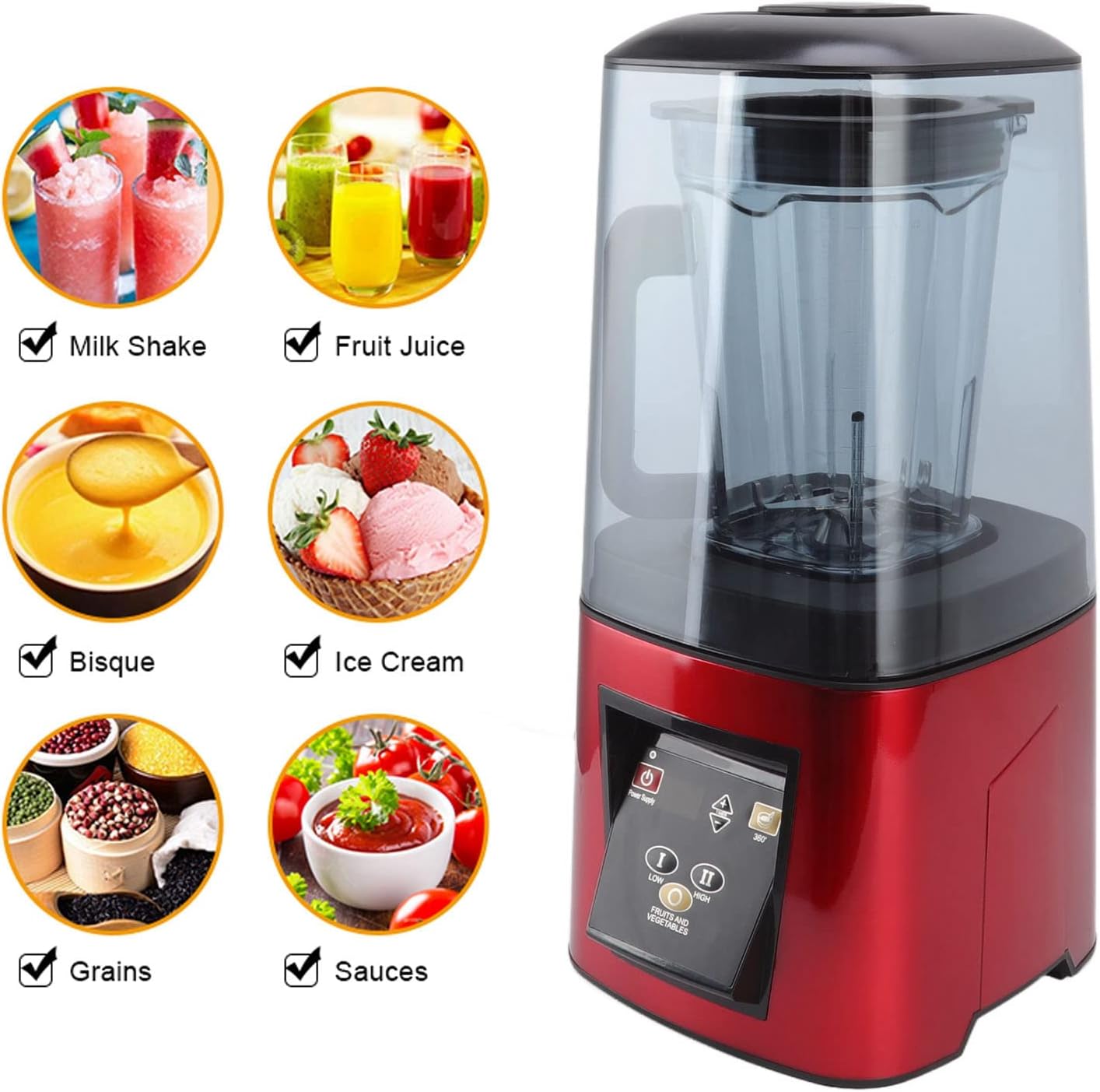 2200W Shakes and Smoothies Blender with Soundproof Cover for Kitchen, 80 DB High Speed Countertop Blender for Ice Puree Frozen Fruit (US Plug 110V)