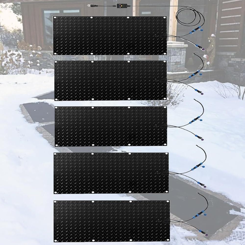Heated snow melting mat, outdoor stair anti-slip winter de-icing and ice melting product, winter snow and ice melting mat 2 inches/hour fast melting, suitable for winter outdoor stair doorway(5 Pcs,30