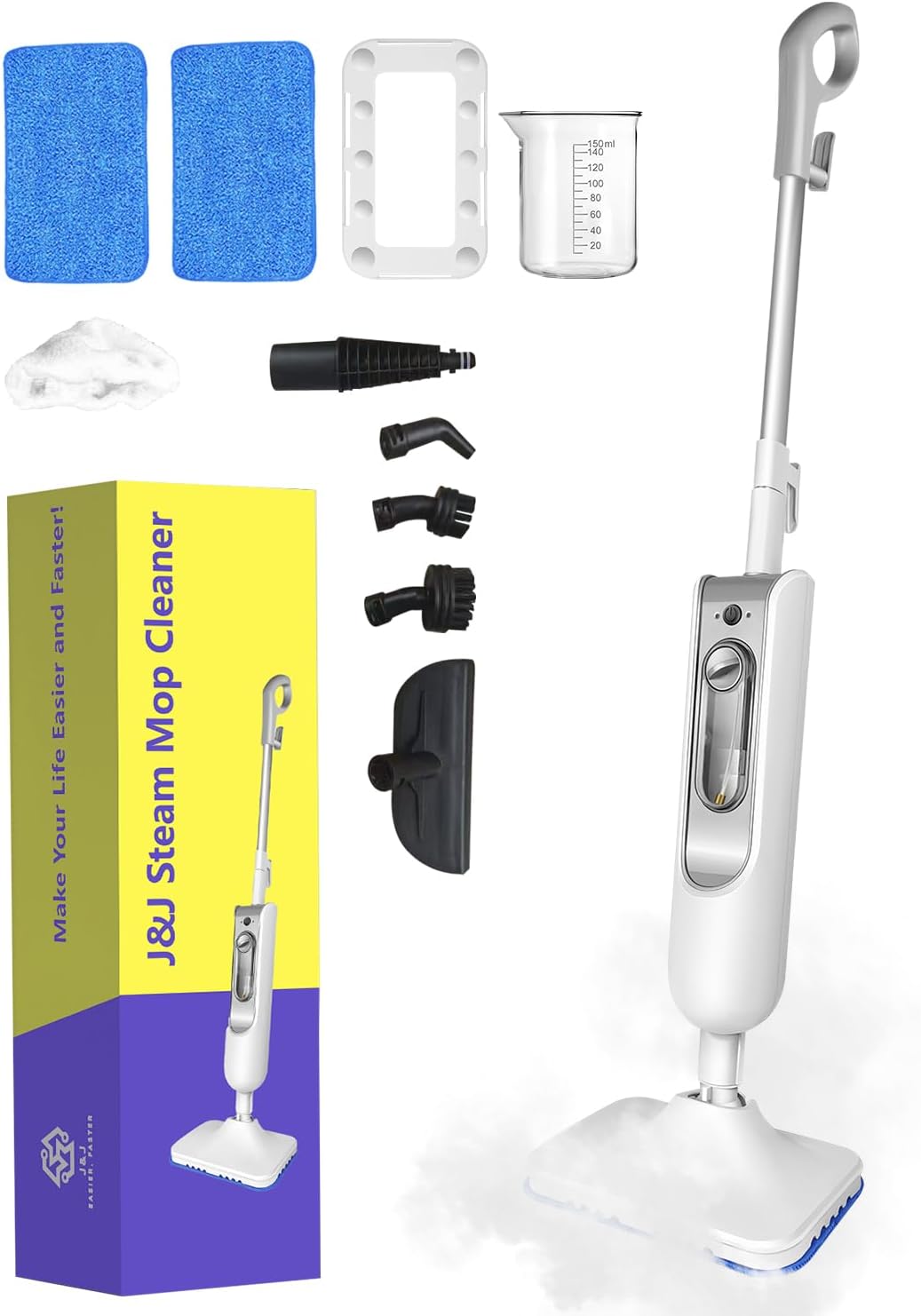 6 IN 1 Steam Mop for Floor Cleaning, Effortless Ergonomic Design Handheld Steam Cleaner, Floor Steamer for Hardwood and Tile, 1500W High Power, 16.4ft Cord, 400Ml XL Tank, 2 Washable Pad