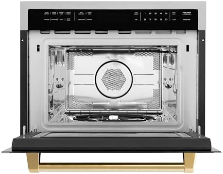 ZLINE Autograph Edition 24 in. 1.6 cu ft. Built-in Convection Microwave Oven in Satin Stainless Steel with Polished Gold Accents (MWOZ-24-SS-G)