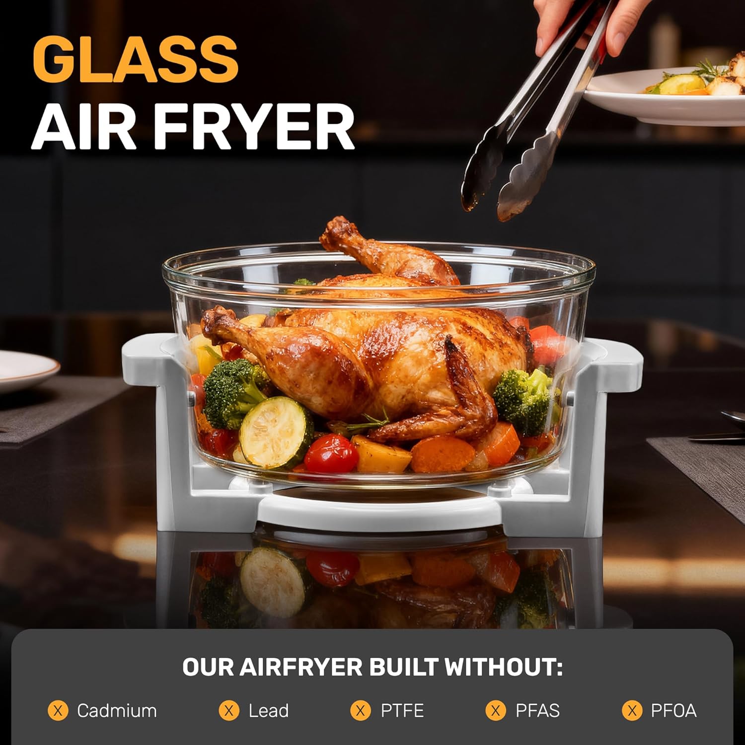 Big Boss 16Qt Large Glass Air Fryer Non Toxic – Family Sized Large Halogen Oven Cooker with 3 Cooking Sections, Stainless Steel Racks, French Fries, Chicken, No Preheat, Self Cleaning, Dishwasher Safe