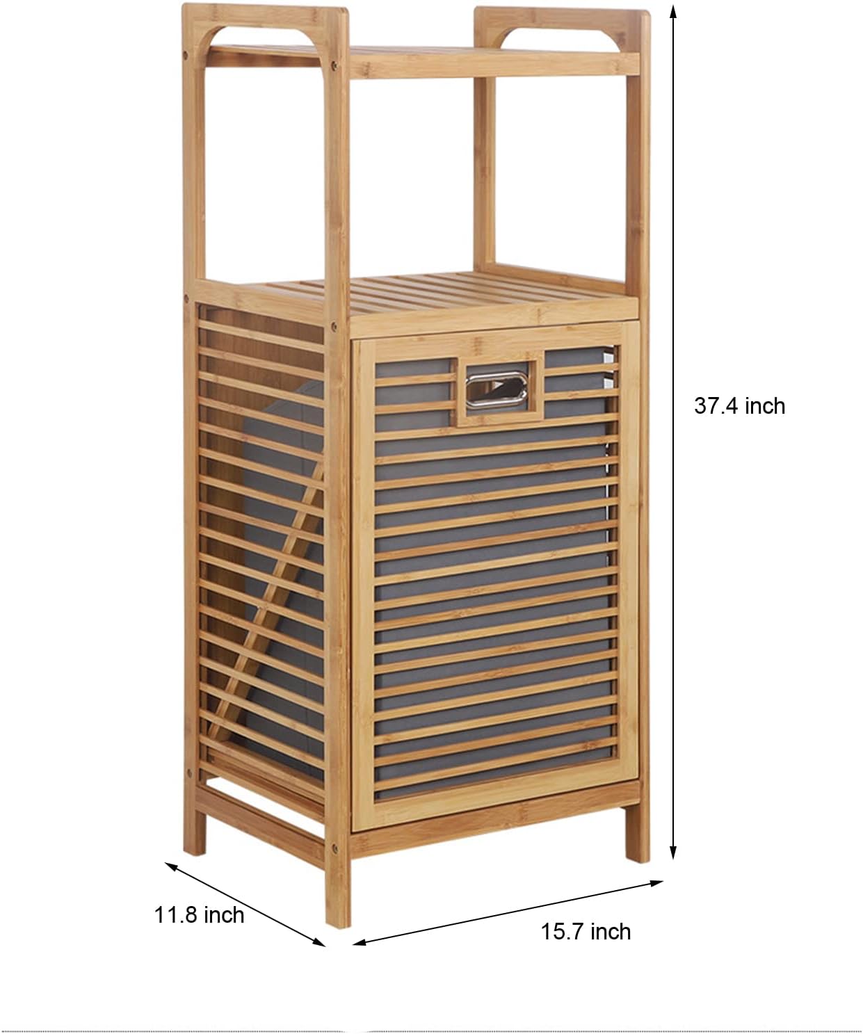 Bamboo Tilt-Out Laundry Hamper Cabinet, Freestanding Laundry Basket Organizer with Removable Clothes Basket&2 Shelves, 3 Tier Pull Out Bathroom Storage Shelf Cabinet for Clothes