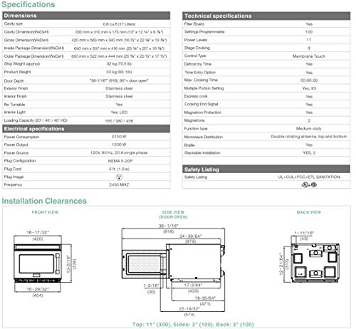 Midea Equipment 1217G1A Stainless Steel Stackable Commercial Microwave Oven, 1200W