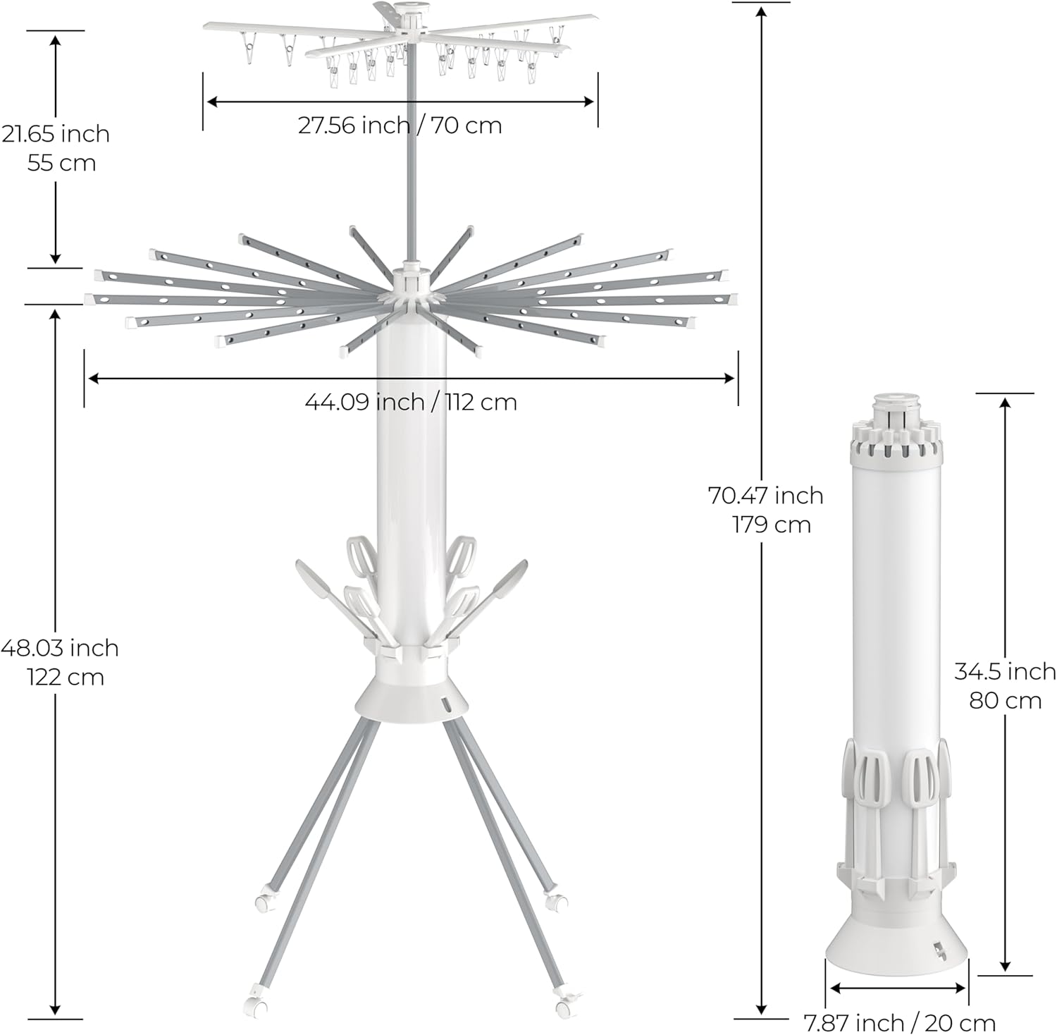 Clothes Drying Rack Foldable, 4-Legged Drying Rack Clothing with 20 Clips, Shoe Dryer Rack, Laundry Drying Racks with 4 Pulleys & Anti-Slip Holes, Portable Hanging Dry Rack for Clothes, Socks, Shoes