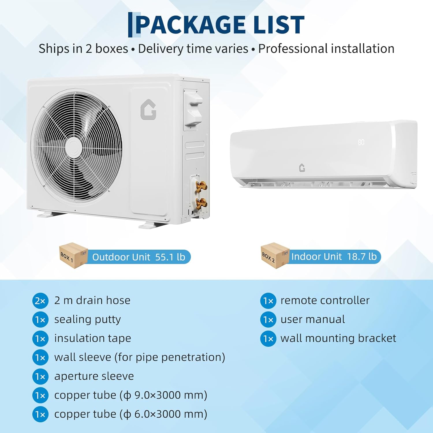 Garvee 9000 BTU Mini Split AC/Heating System, 19 SEER2 Inverter Split System Air Conditioners, Ductless Wall Mount Heat Pump, AC Unit Cool Up to 450 Sq. Ft, Installation Kits, 115V