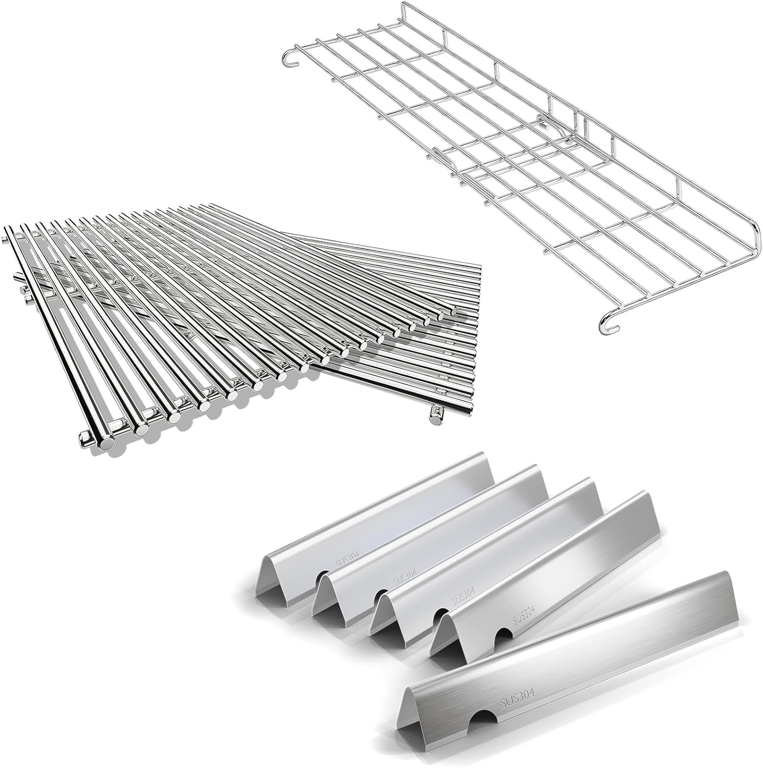 QuliMetal 66095 9MM SUS304 Cooking Grates, Stainless Steel Warming Rack and SUS304 Flavorizer Bars for Weber Genesis II/LX 300 Series, Genesis II E-310, II E-330, II E-335, II S-335, II LX S/E-340