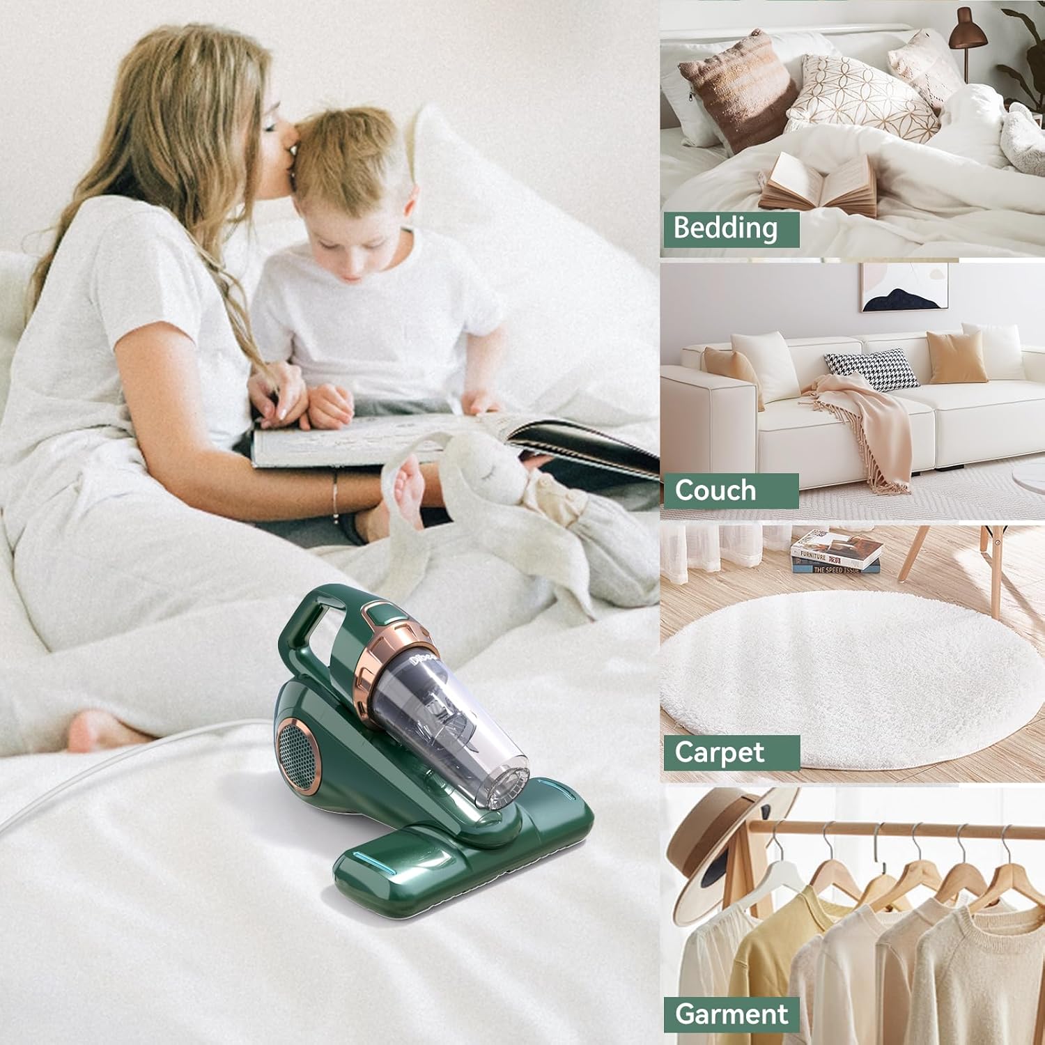 Dibea Handheld Bed Vacuum Cleaner Machine, Mattress Vacuum Cleaner with 15KPa Suction, UV Light, Washable HEPA Filter for Deep Clean Fur, Hair, Dust on Sofa, Couch, Carpet and Fabric