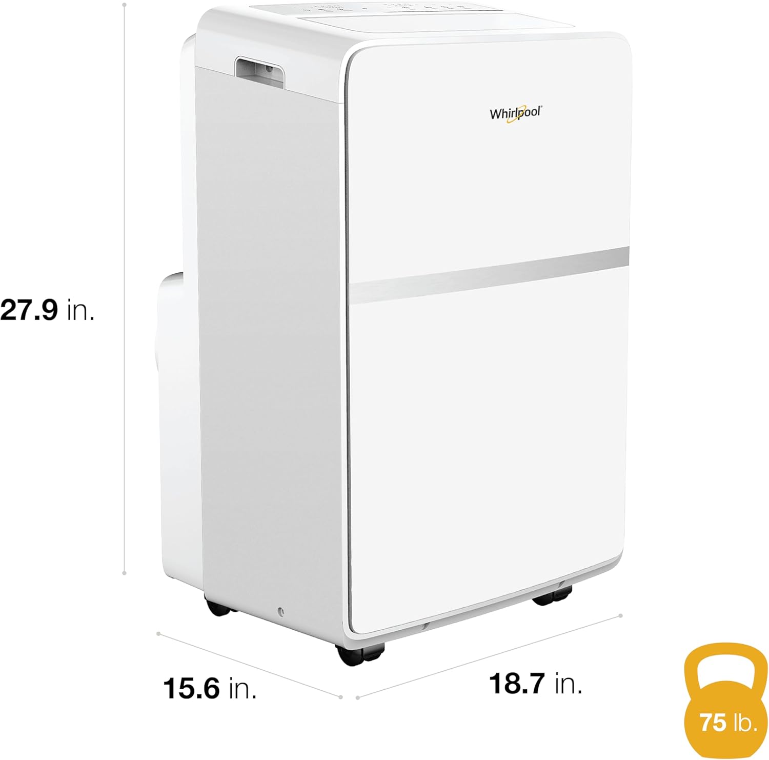 Whirlpool 8,000 BTU Portable Air Conditioner for Home with Dehumidifier, A/C Portable Air Conditioner for Apartment and Bedroom, 115V, AC for Small Rooms up to 350 Square Feet with Remote in White