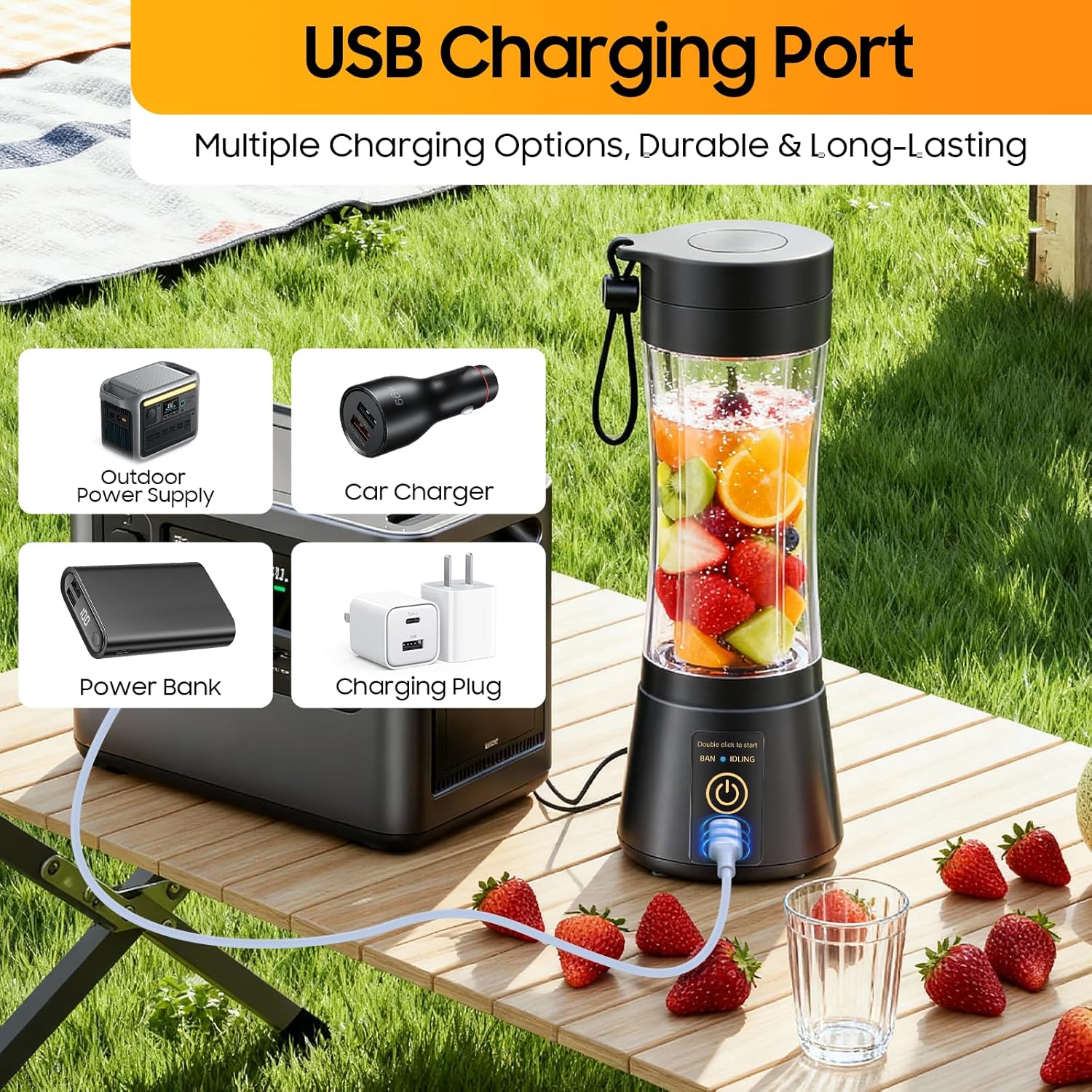 Portable Blender Personal Size Blender - Shakes and Smoothies, Cordless & USB Rechargeable, Lightweight with BPA-Free Cup Suit in Picnic/Sports/Office