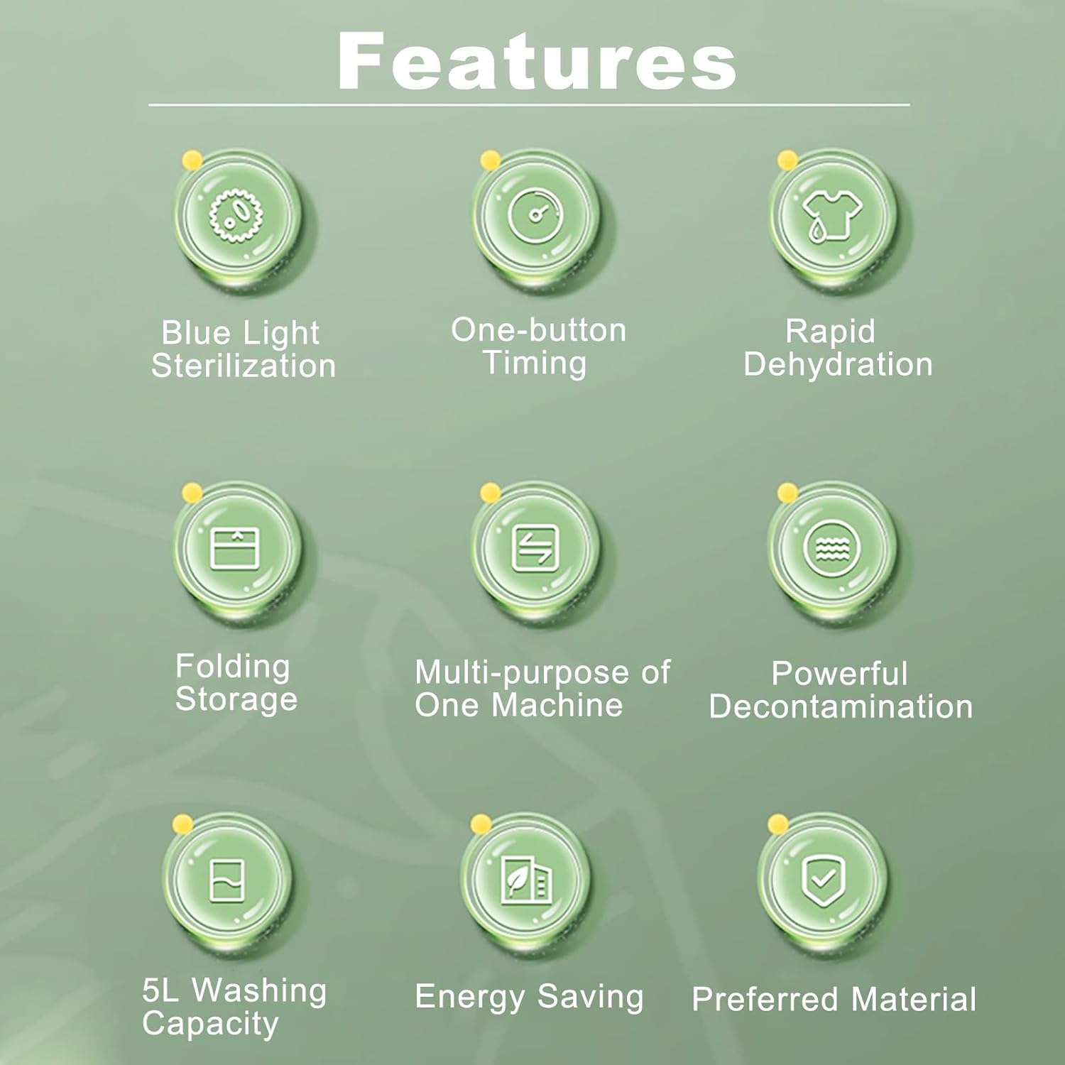 Portable Washing Machine, Mini, Foldable, Washer, Small Washing Machine, for Underwear, Socks, Baby Clothes (Color : Green)