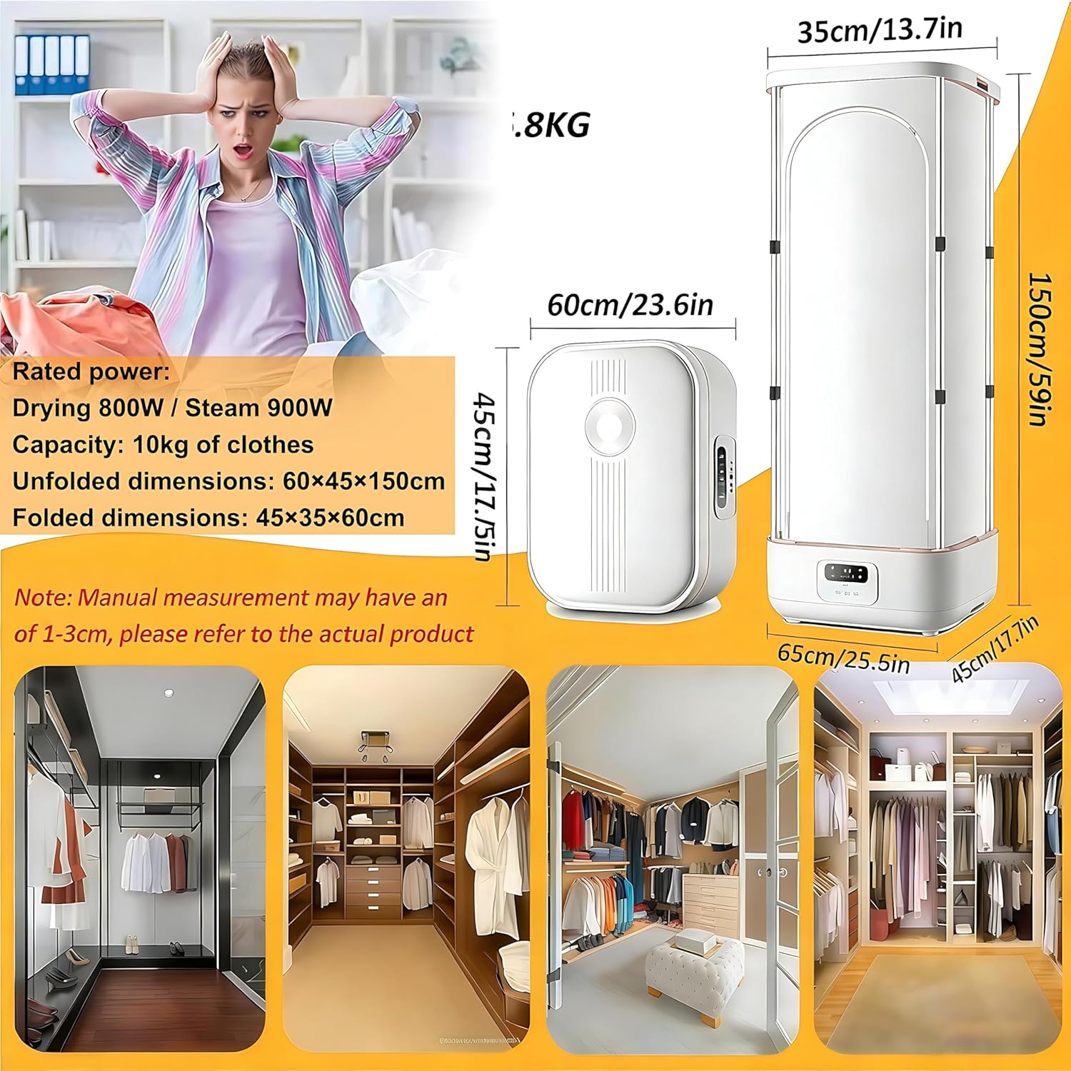 Portable Steam Press Ironing Machine, Portable Dryer with 360° Hot Air Circulation Intelligent Timing Dry Clothes, Automatic Garment Care, One-Key Care, Quick-Drying Steam